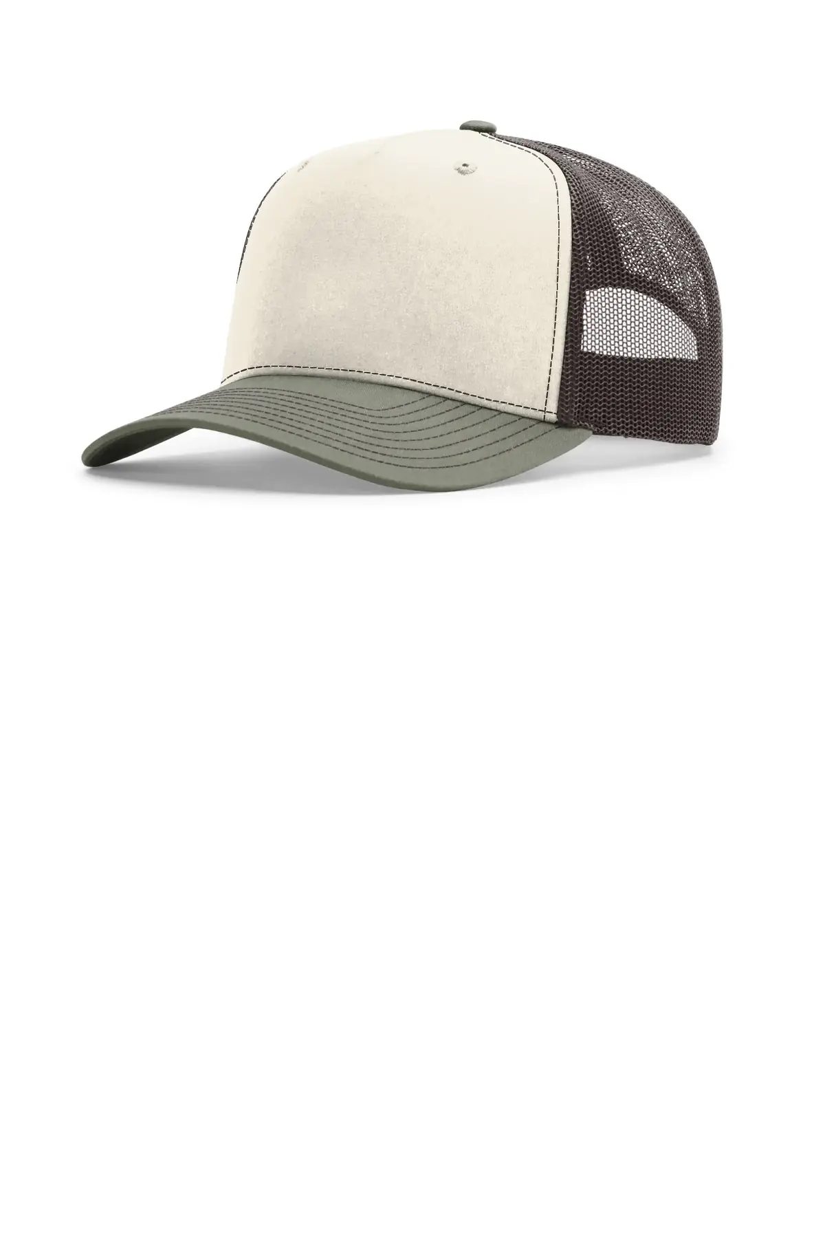 Richardson Five-Panel Champ Trucker in Birch/ Brown/ Loden