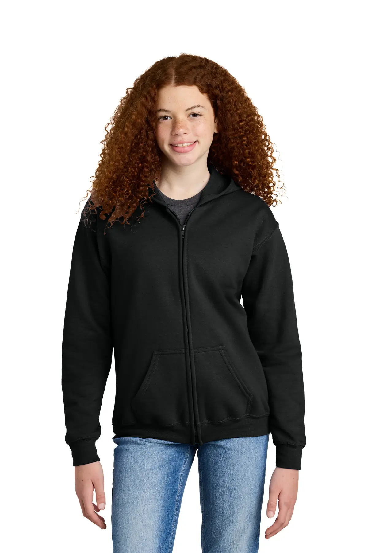 Gildan Youth Heavy Blend Full-Zip Hooded Sweatshirt.