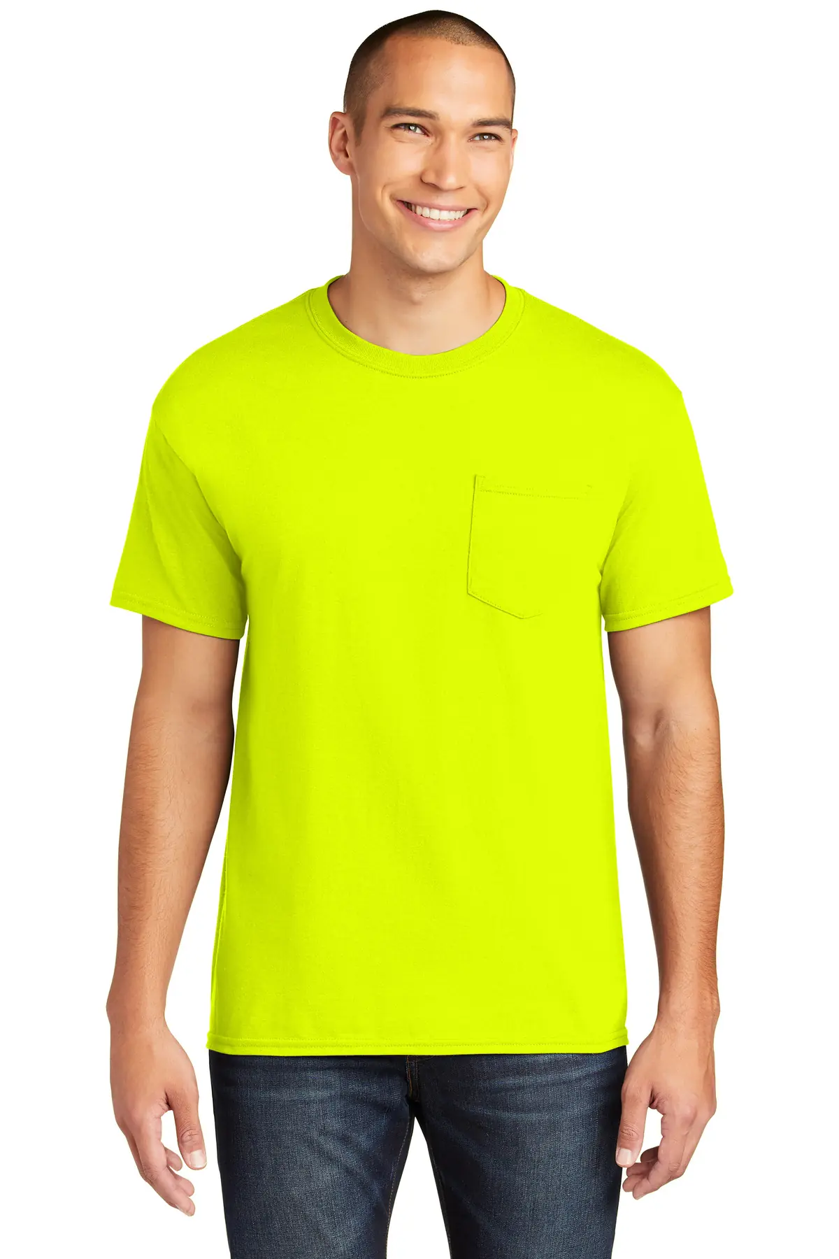 Gildan Heavy Cotton 100% Cotton Pocket T-Shirt. in Safety Green