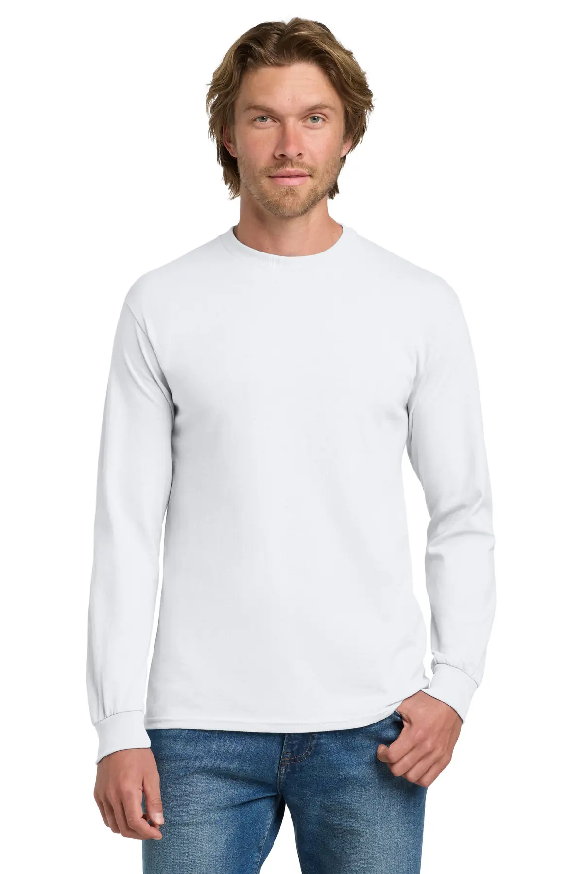 Gildan - Heavy Cotton 100% Cotton Long Sleeve T-Shirt. in White