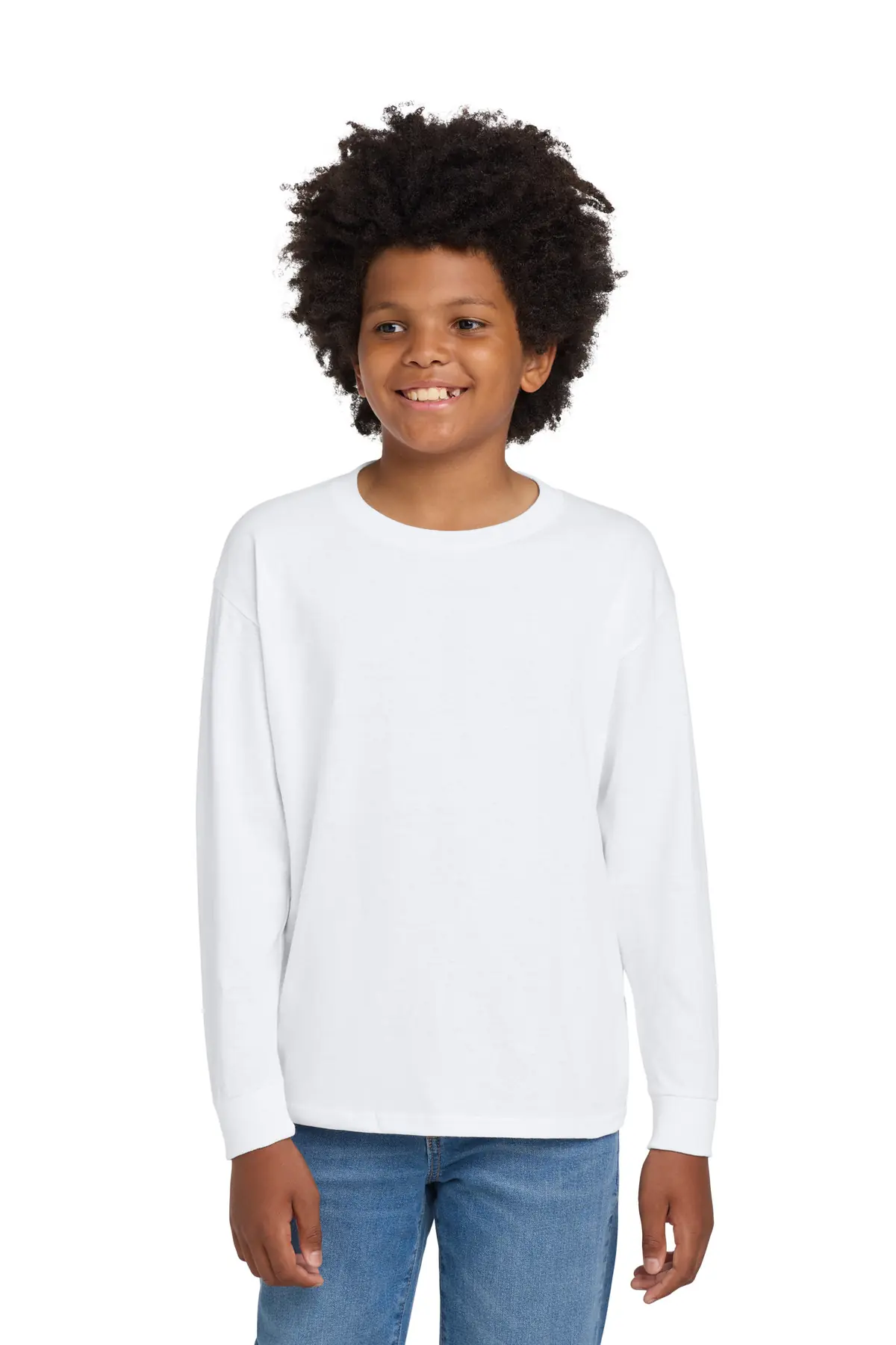 Gildan Youth Heavy Cotton 100% Cotton Long Sleeve T-Shirt. in White