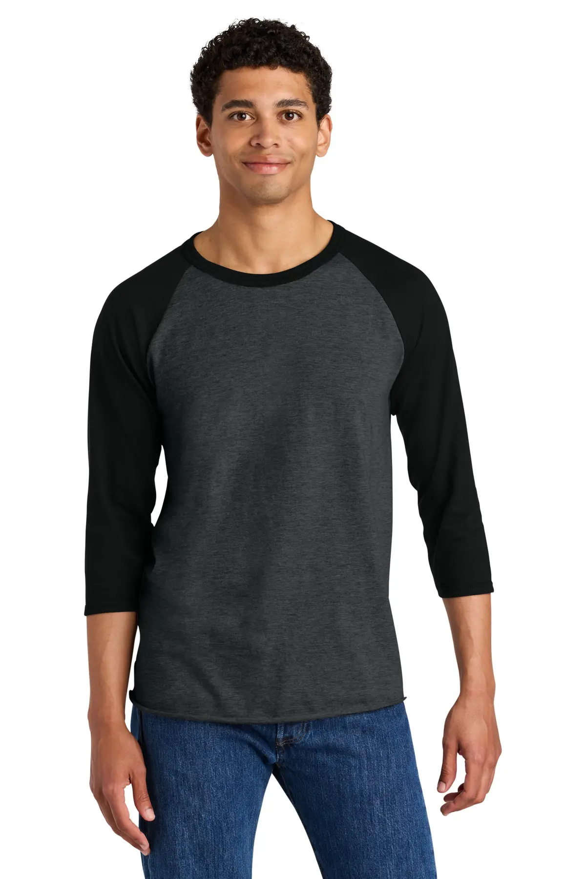 Jerzees Unisex Premium Blend Combed Ring Spun 3/4-Sleeve Raglan in Black Ink Heather/ Black Ink