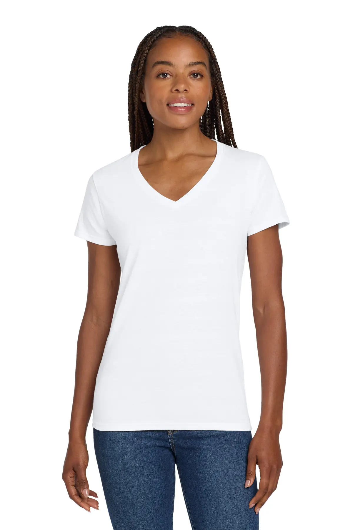 Gildan Women's Heavy Cotton 100% Cotton V-Neck T-Shirt. in White