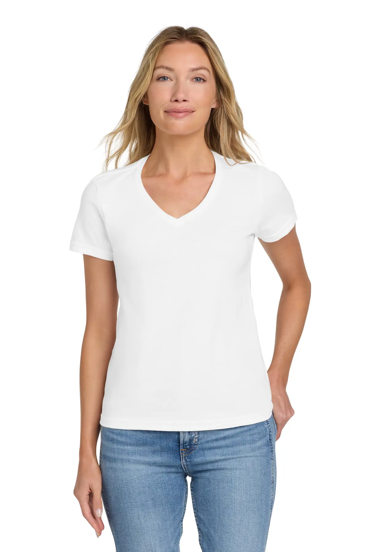 Gildan Softstyle Women's Fit V-Neck T-Shirt. in White