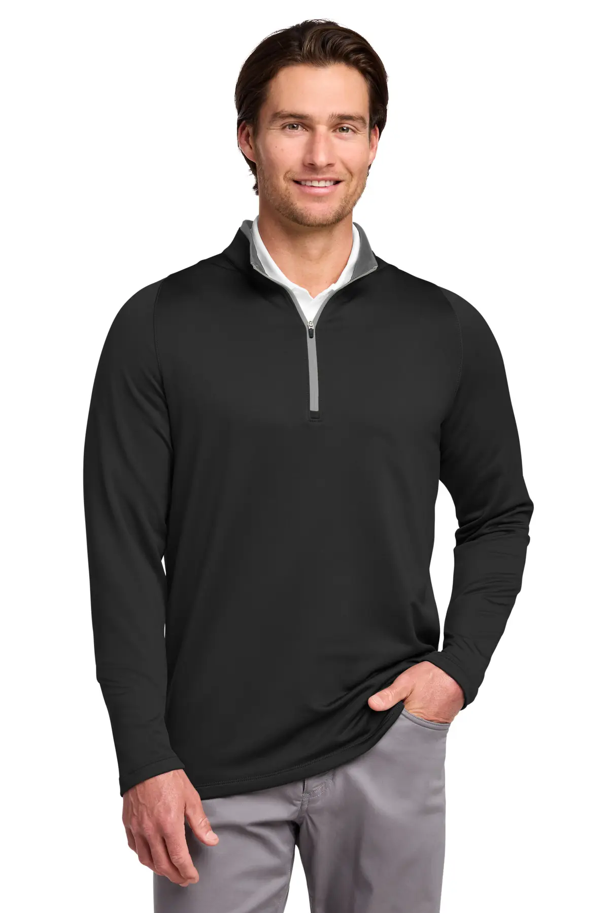 Nike Dri-FIT Stretch 1/2-Zip Cover-Up. in Black/ Dark Grey