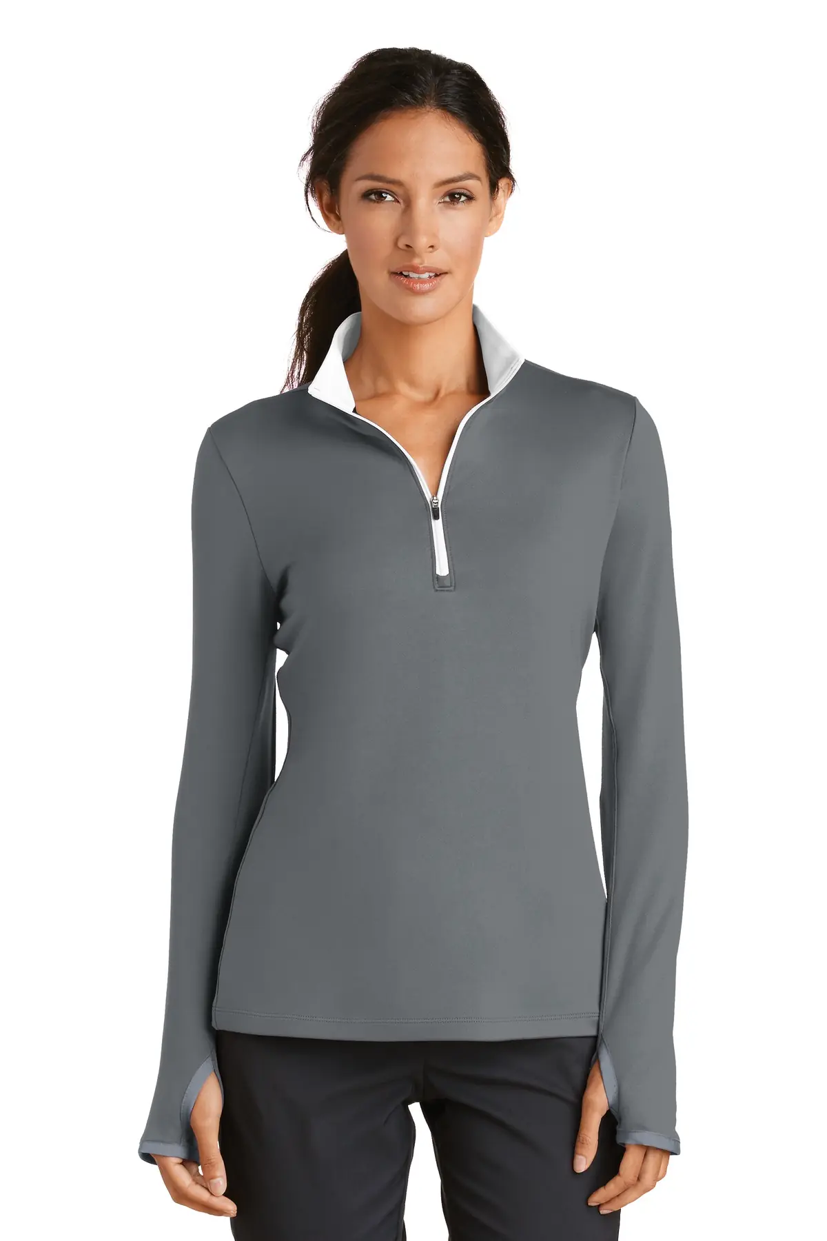 Nike Women's Dri-FIT Stretch 1/2-Zip Cover-Up. in Dark Grey/ White