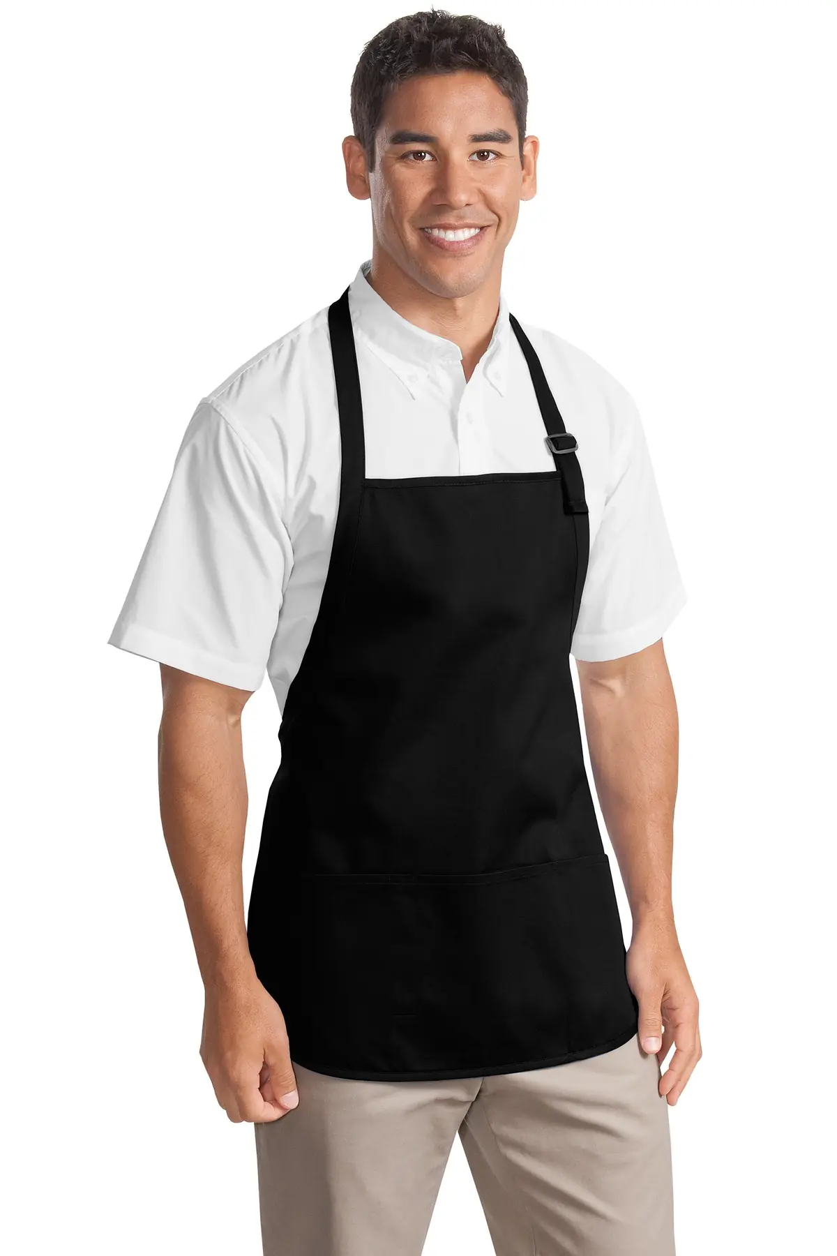 Port Authority Medium-Length Apron with Pouch Pockets. in Black