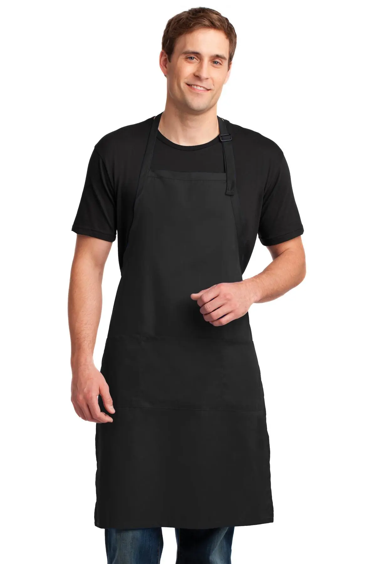 Port Authority Easy Care Extra Long Bib Apron with Stain Release. in Black