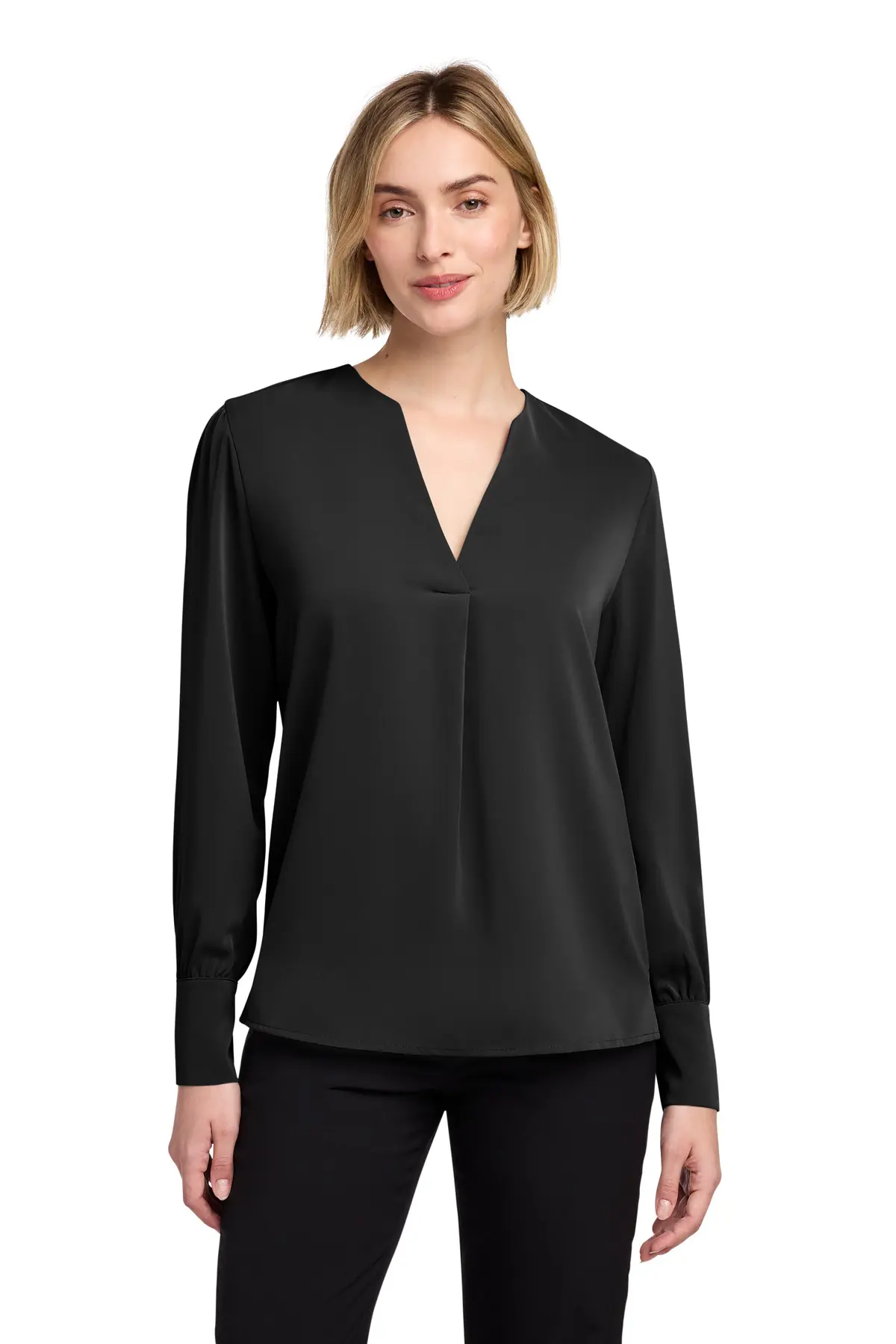 Brooks Brothers Women's Open-Neck Satin Blouse in Deep Black