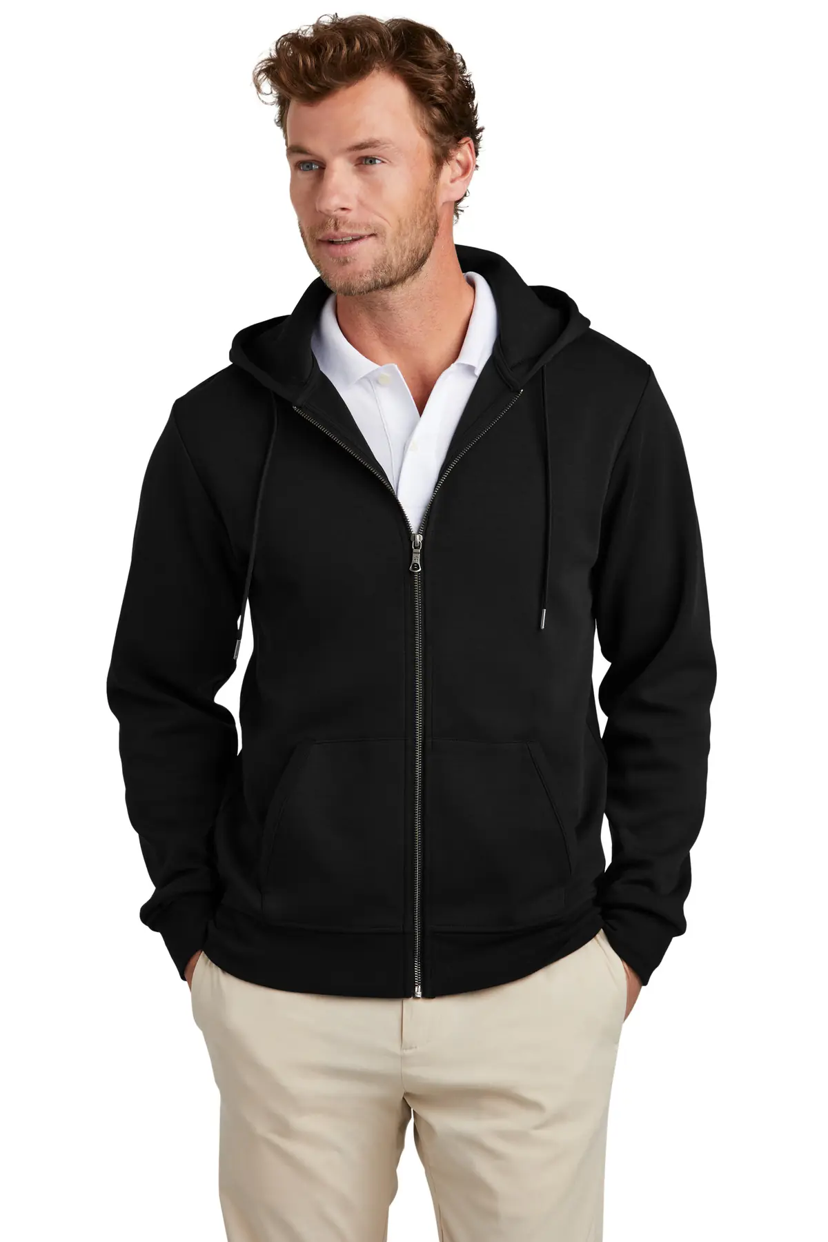 Brooks Brothers Double-Knit Full-Zip Hoodie in Deep Black
