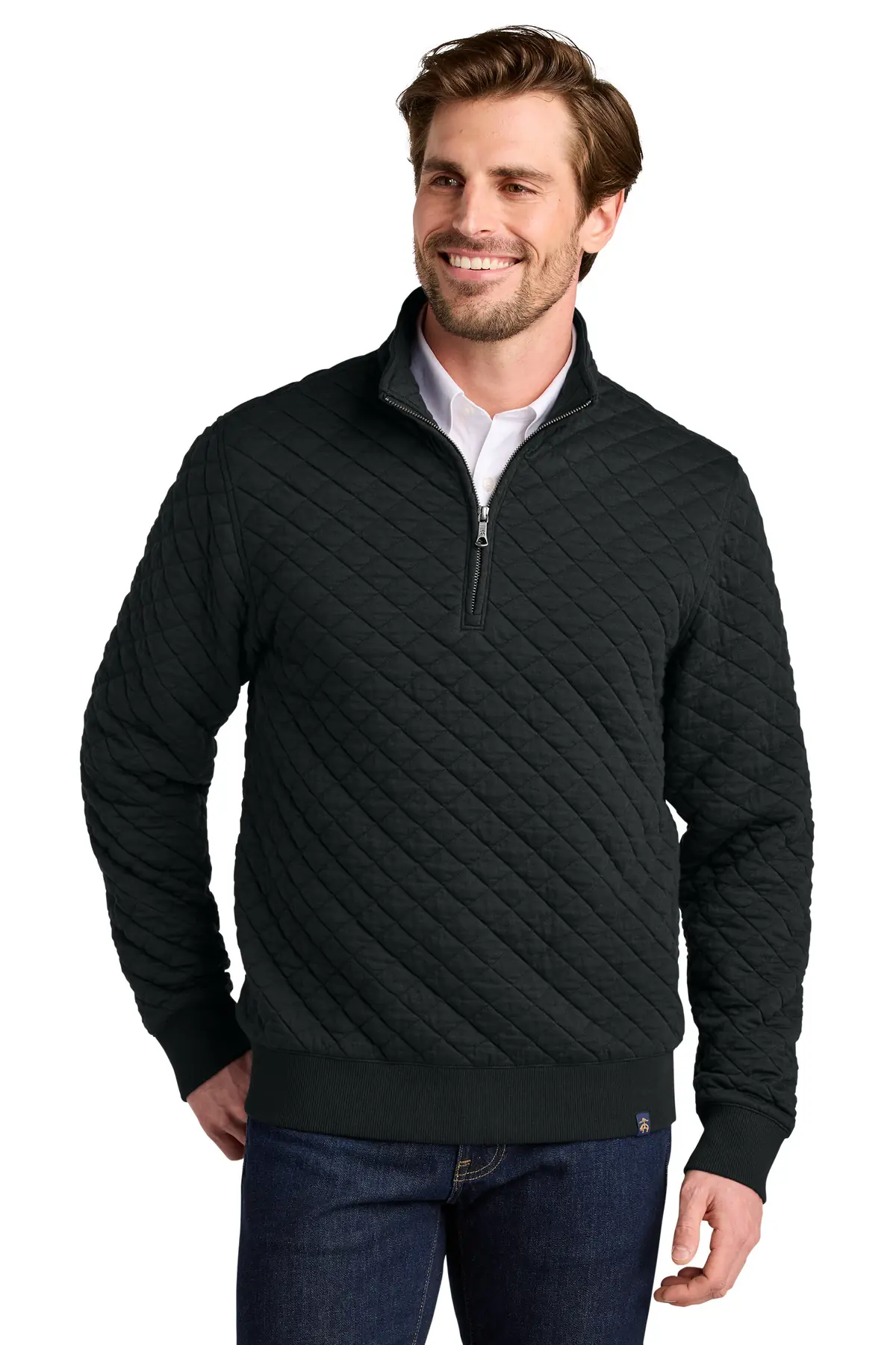 Brooks Brothers Diamond Quilt 1/4-Zip in Deep Black
