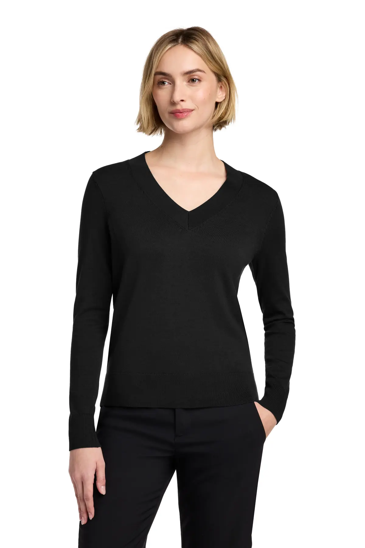 Brooks Brothers Women's Cotton Stretch V-Neck Sweater in Deep Black