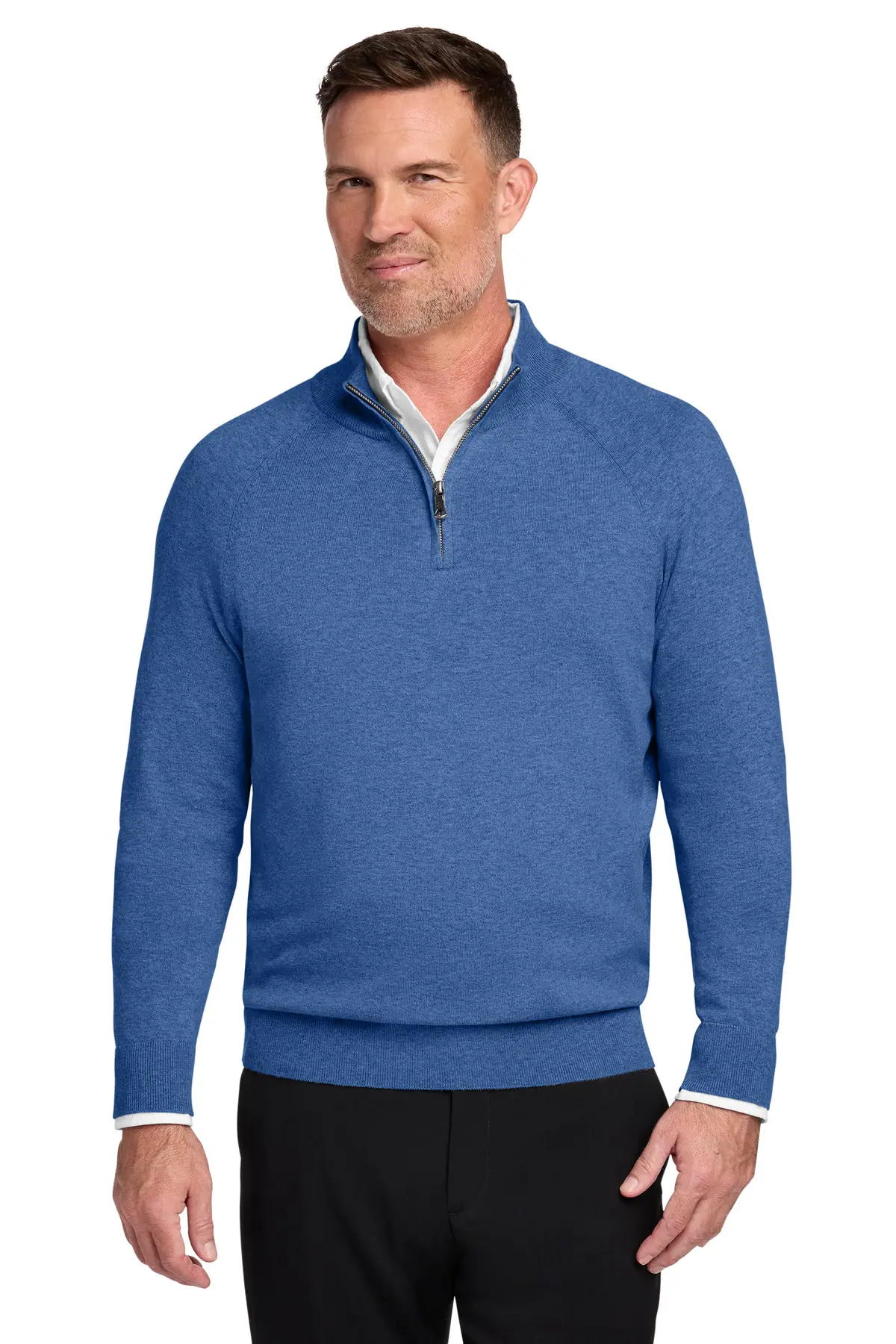 Brooks Brothers Cotton Stretch 1/4-Zip Sweater in Charter Blue Heather