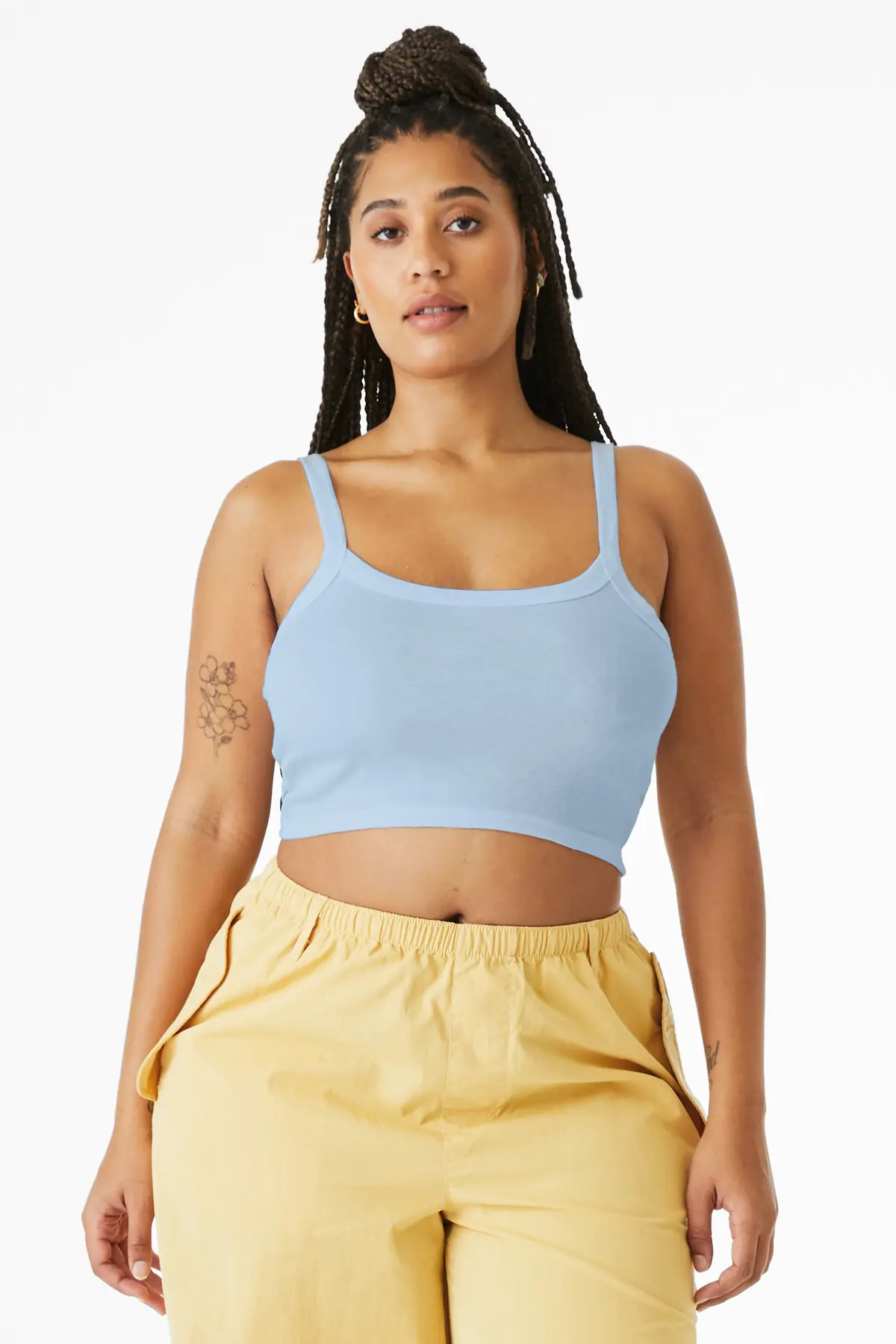 Bella + Canvas BELLA+CANVAS Women's Micro Rib Spaghetti Strap Tank in Solid Baby Blue Blend
