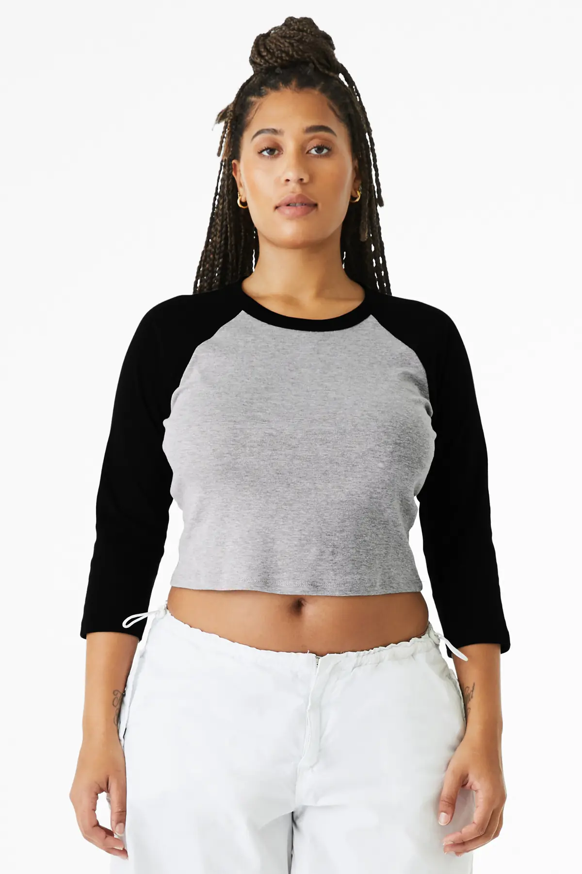 Bella + Canvas BELLA+CANVAS Women's Micro Rib 3/4 Raglan Baby Tee in Athletic Heather/ Black