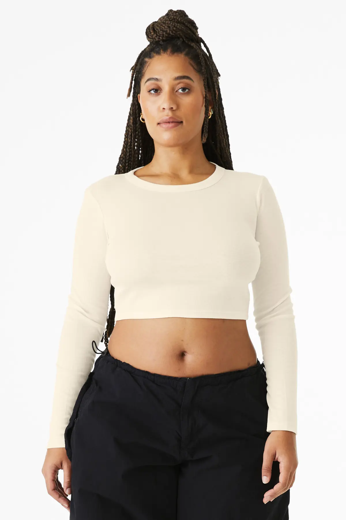 Bella + Canvas BELLA+CANVAS Women's Micro Rib Long Sleeve Baby Tee in Solid Natural Blend