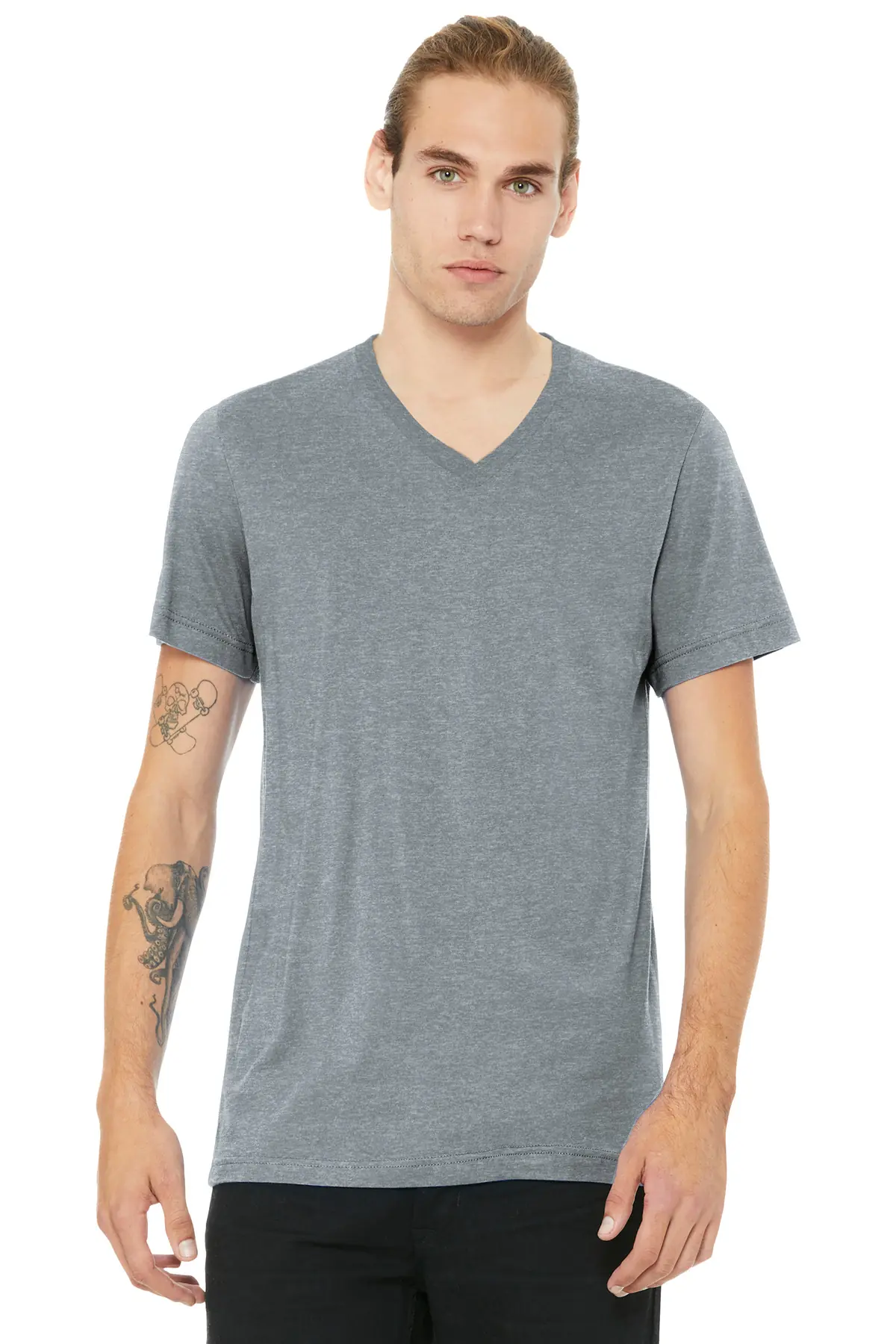 Bella + Canvas BELLA+CANVAS Unisex Heather CVC V-Neck Tee in Athletic Heather