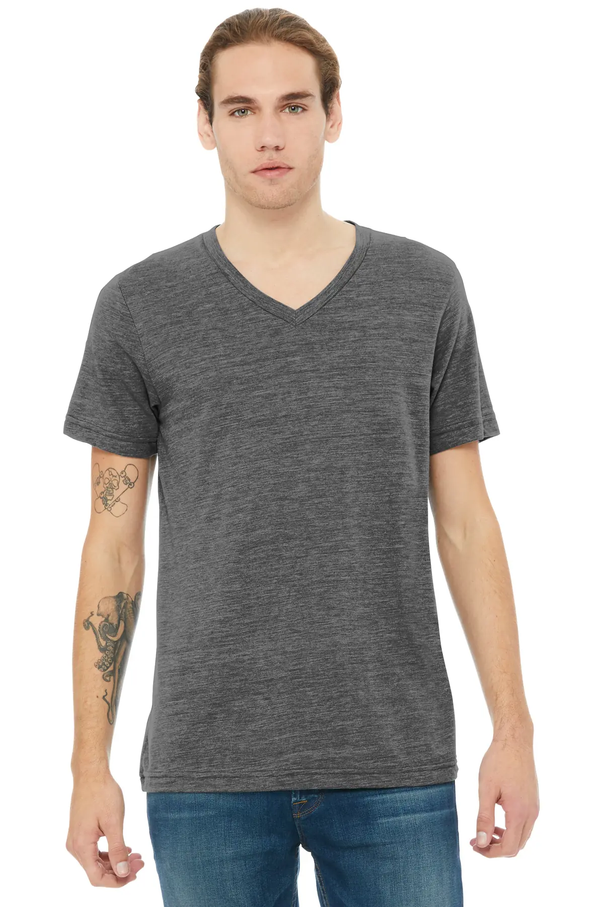 Bella + Canvas BELLA+CANVAS Unisex Textured Jersey V-Neck Tee in Asphalt Slub