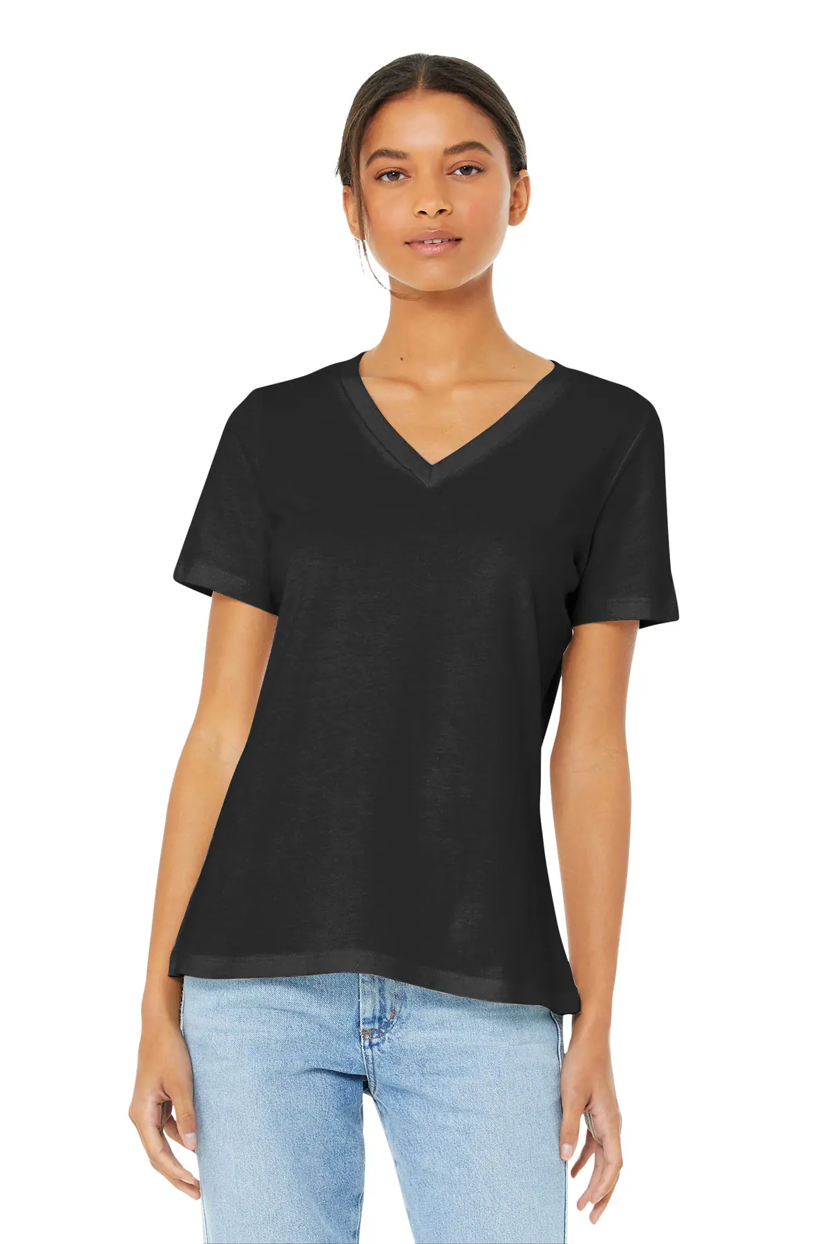 Bella + Canvas BELLA+CANVAS Women's Relaxed Jersey Short Sleeve V-Neck Tee. in Black