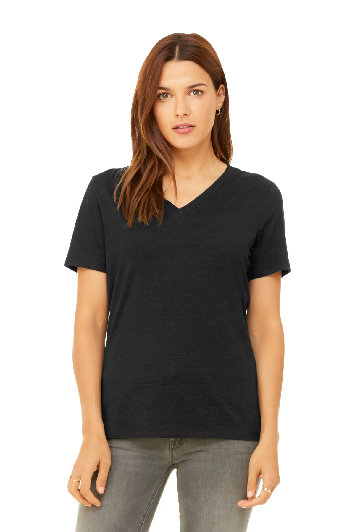 Bella + Canvas BELLA+CANVAS Women's Relaxed Heather CVC V-Neck Tee in Black Heather