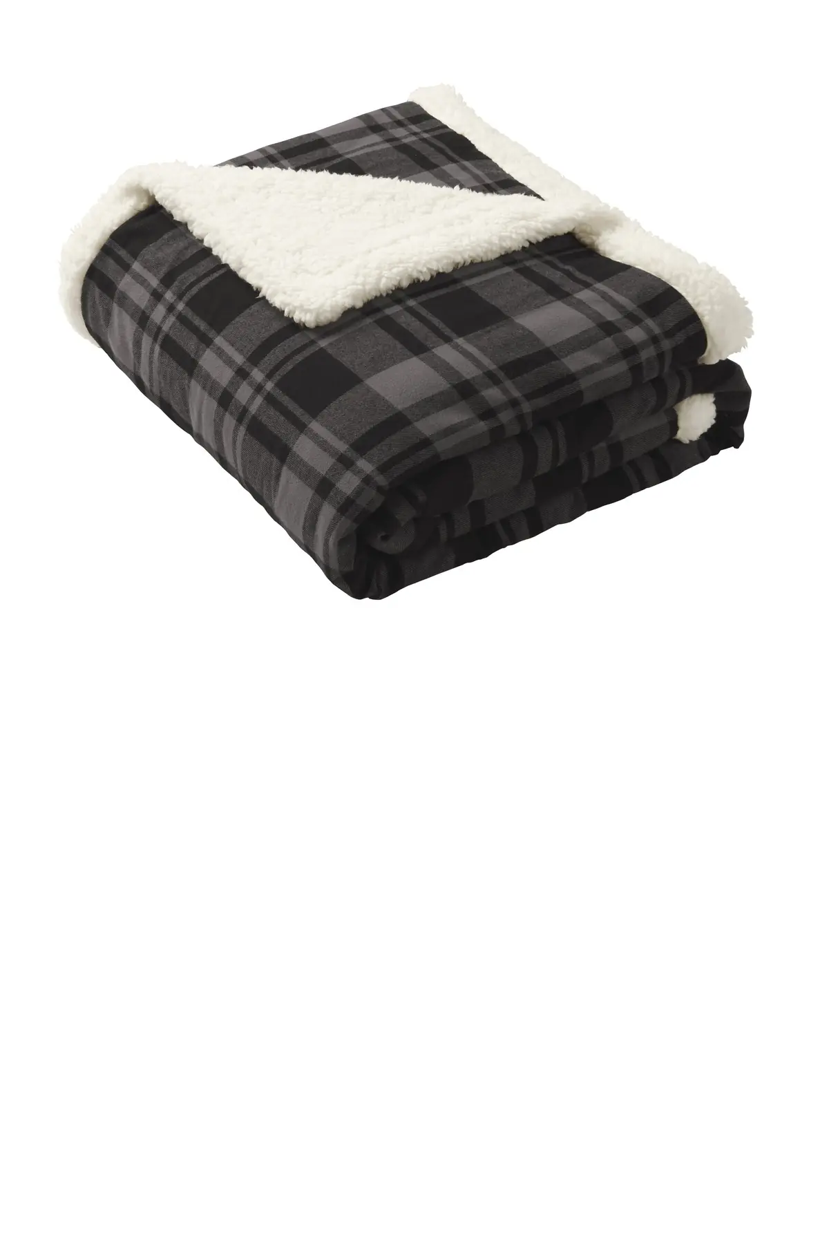 Port Authority Flannel Sherpa Blanket. in Black Uneven Plaid