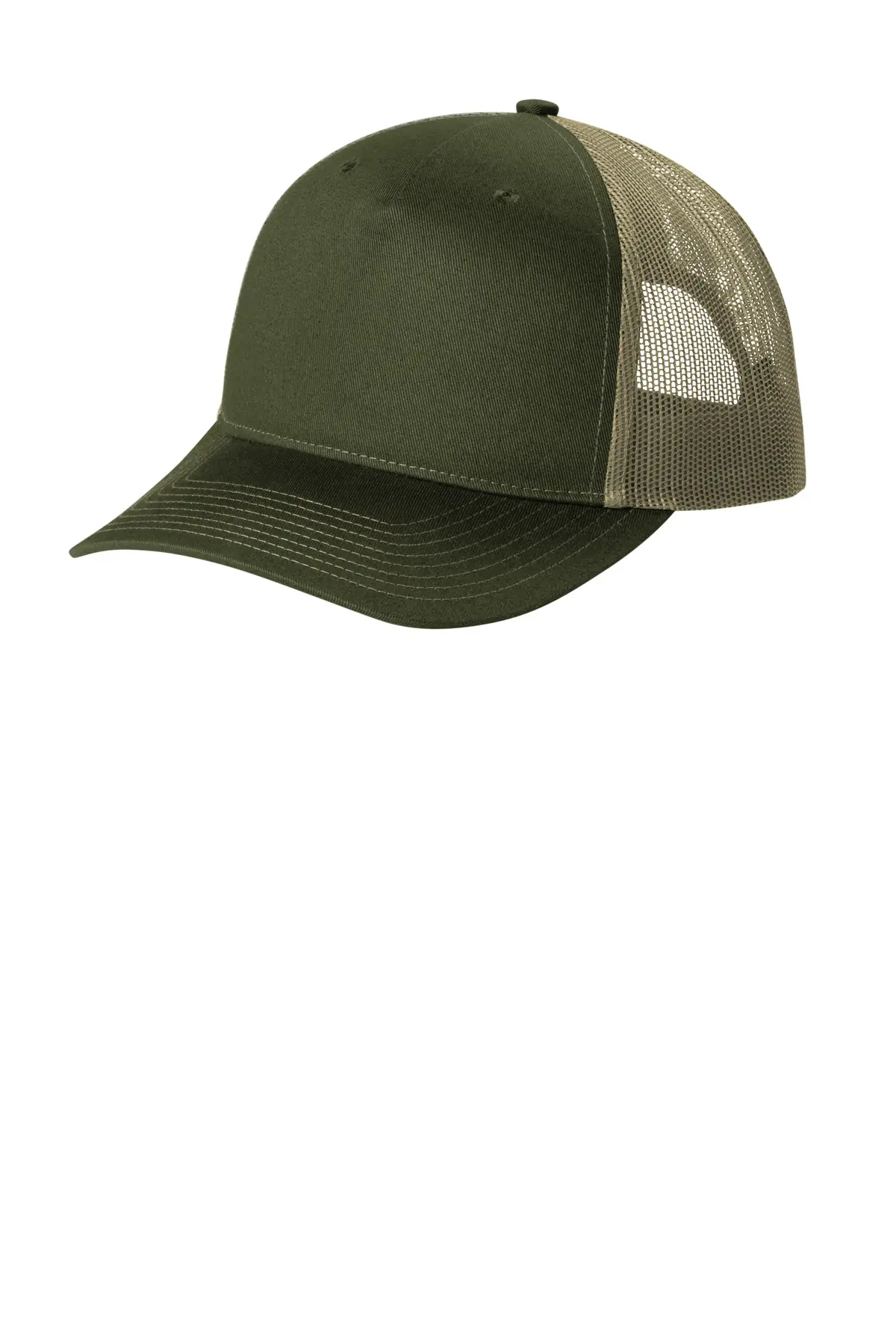 Port Authority Snapback Five-Panel Trucker Cap in Olive Drab Green/ Tan