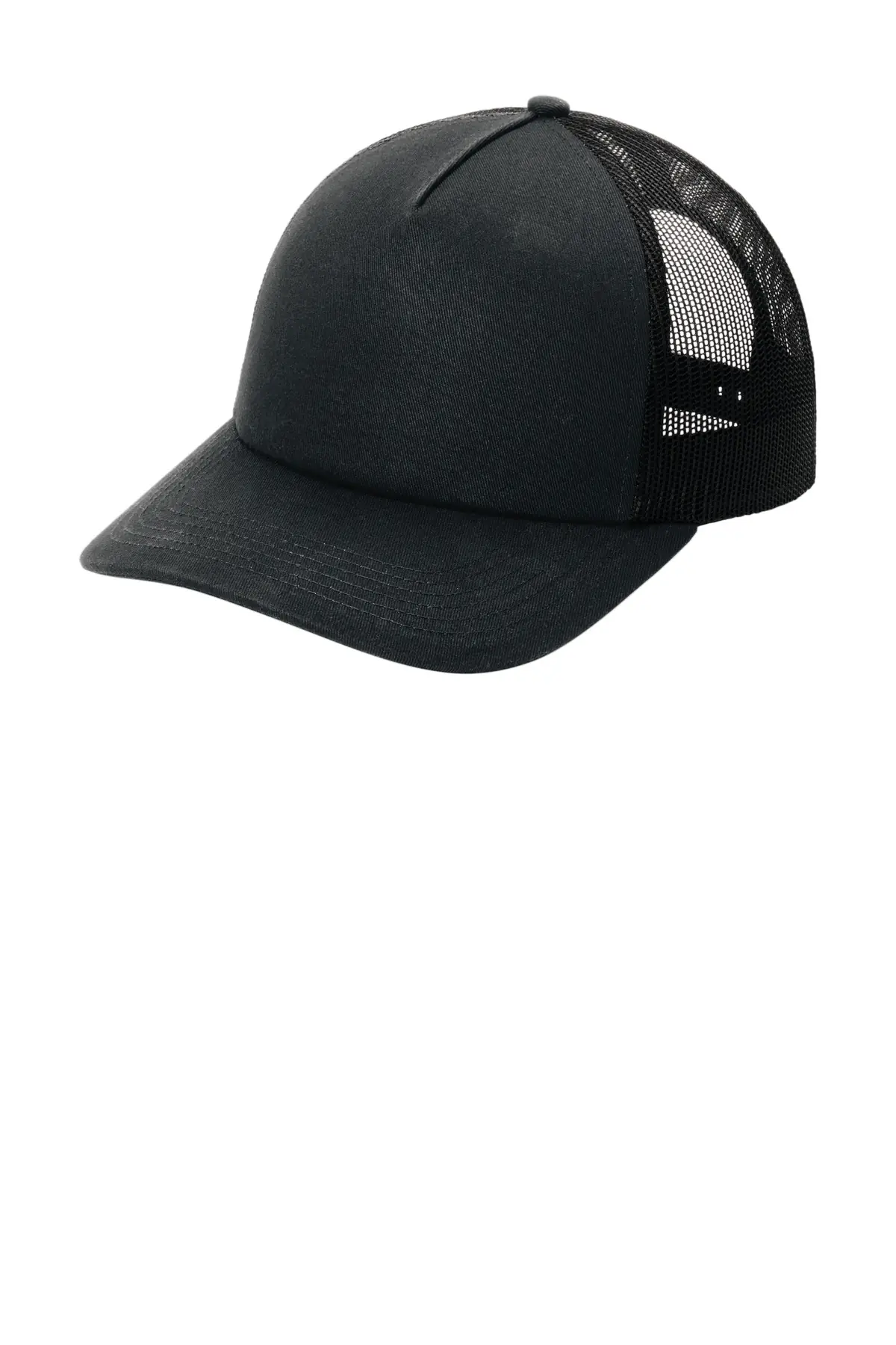 Port Authority Low-Profile Snapback 5-Panel Trucker Cap in Black/ Black