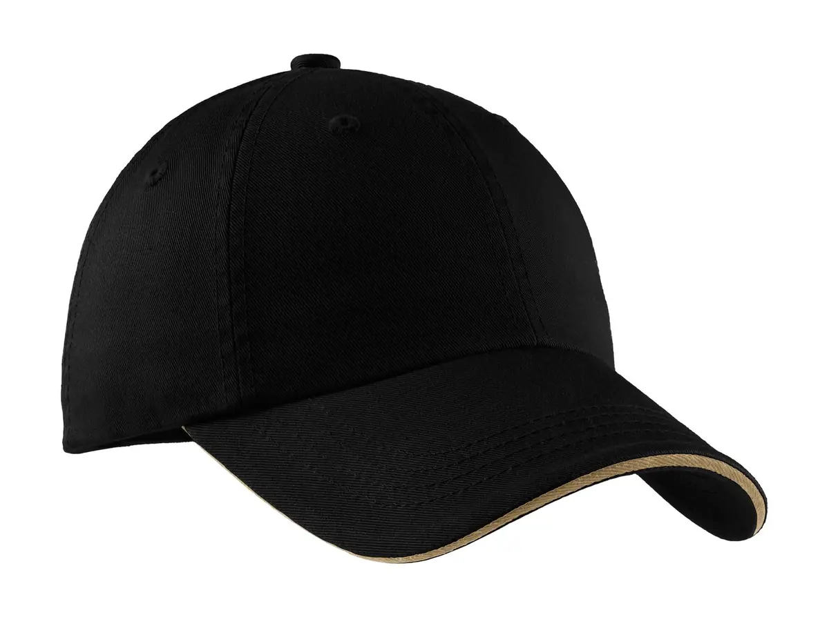 Port Authority Sandwich Bill Cap with Striped Closure. in Black/ Khaki