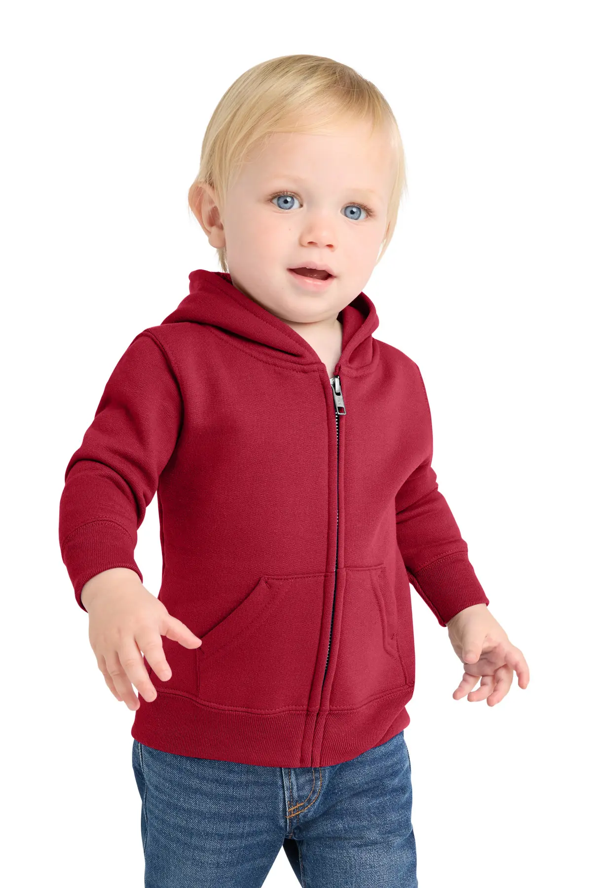 Port & Co Infant Core Fleece Full-Zip Hooded Sweatshirt. in Red