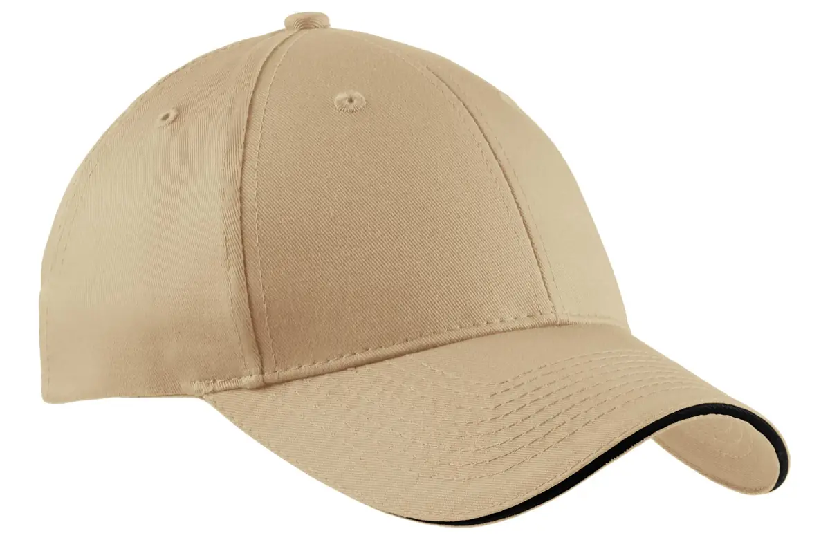 Port Authority Cotton Twill Sandwich Bill Cap. in Stone/ Black