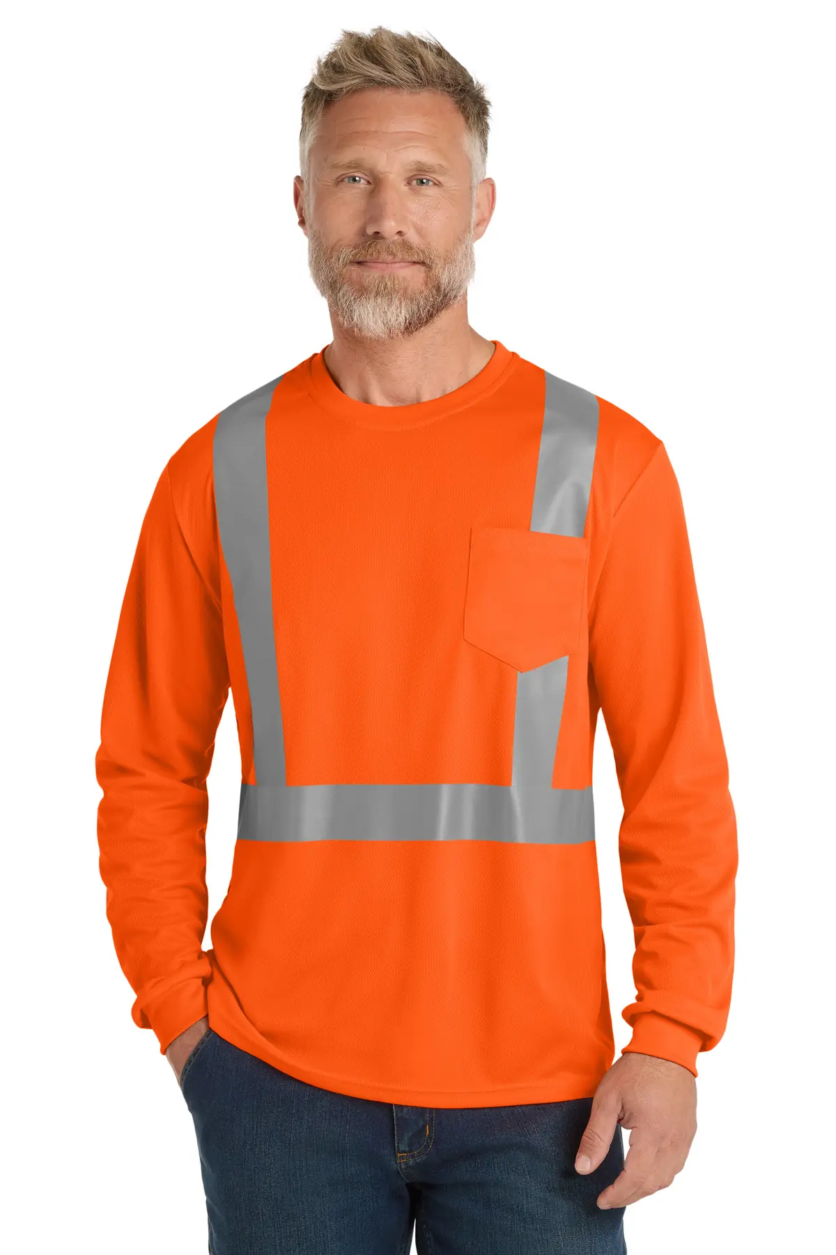 CornerStone ANSI 107 Class 2 Mesh Long Sleeve Tee. in Safety Orange