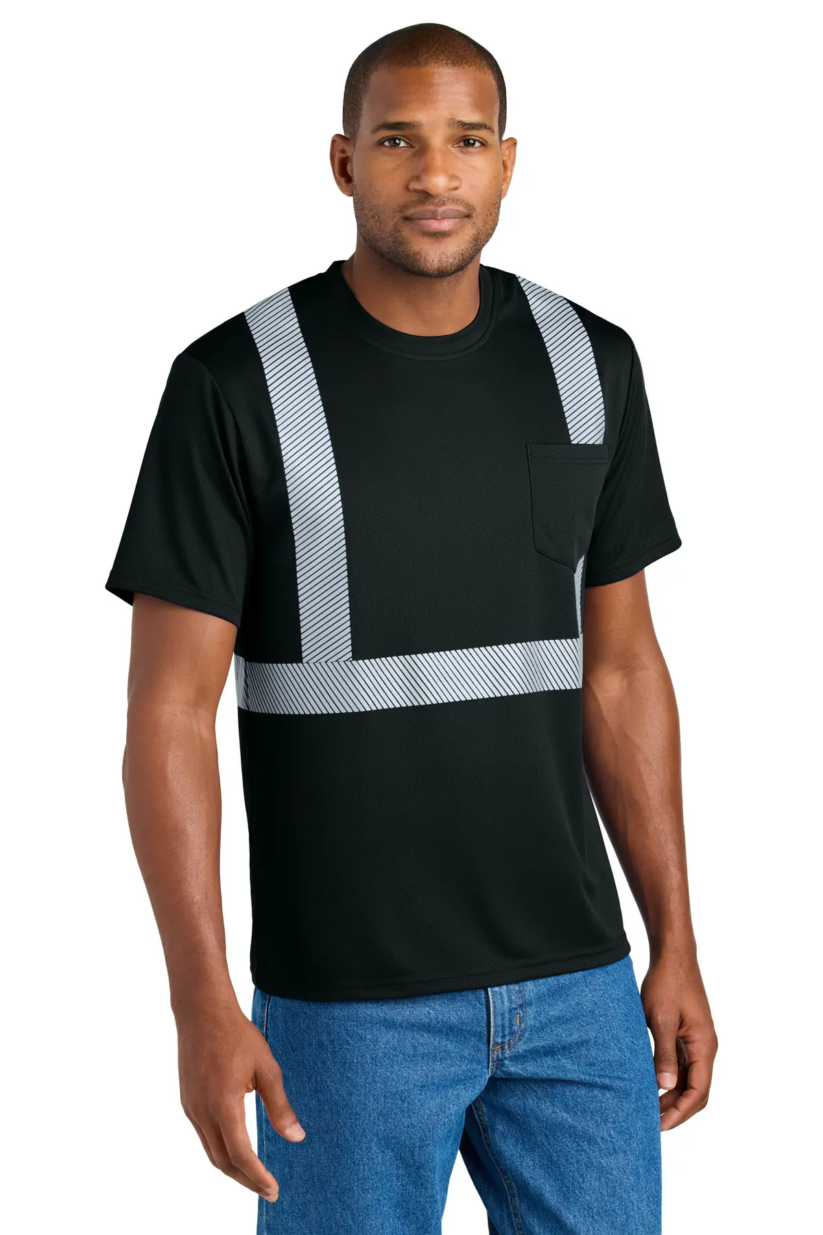 CornerStone Enhanced Visibility Segmented Tape Tee in Black
