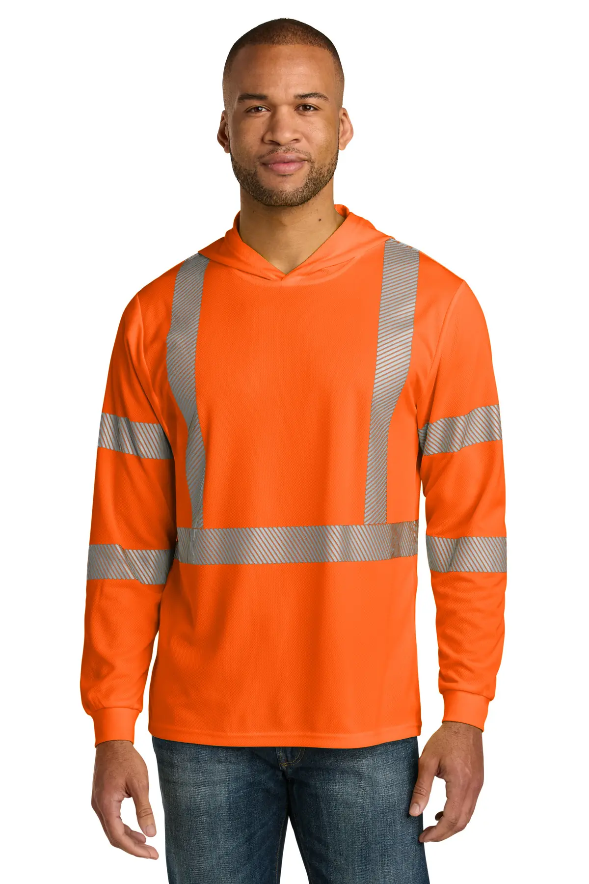 CornerStone ANSI 107 Class 3 Long Sleeve Segmented Tape Hooded Tee in Safety Orange