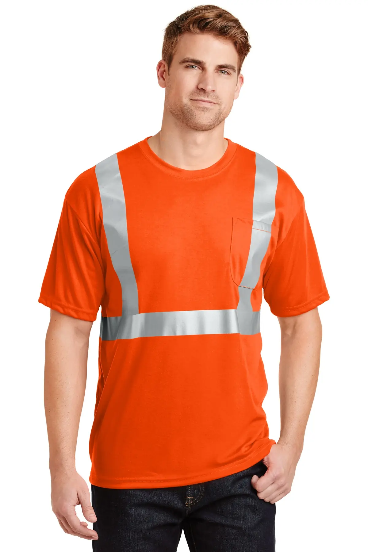 CornerStone - ANSI 107 Class 2 Safety T-Shirt. in Safety Orange/ Reflective