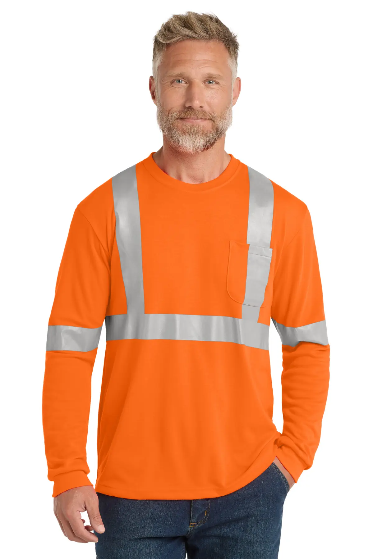 CornerStone ANSI 107 Class 2 Long Sleeve Safety T-Shirt. in Safety Orange/ Reflective