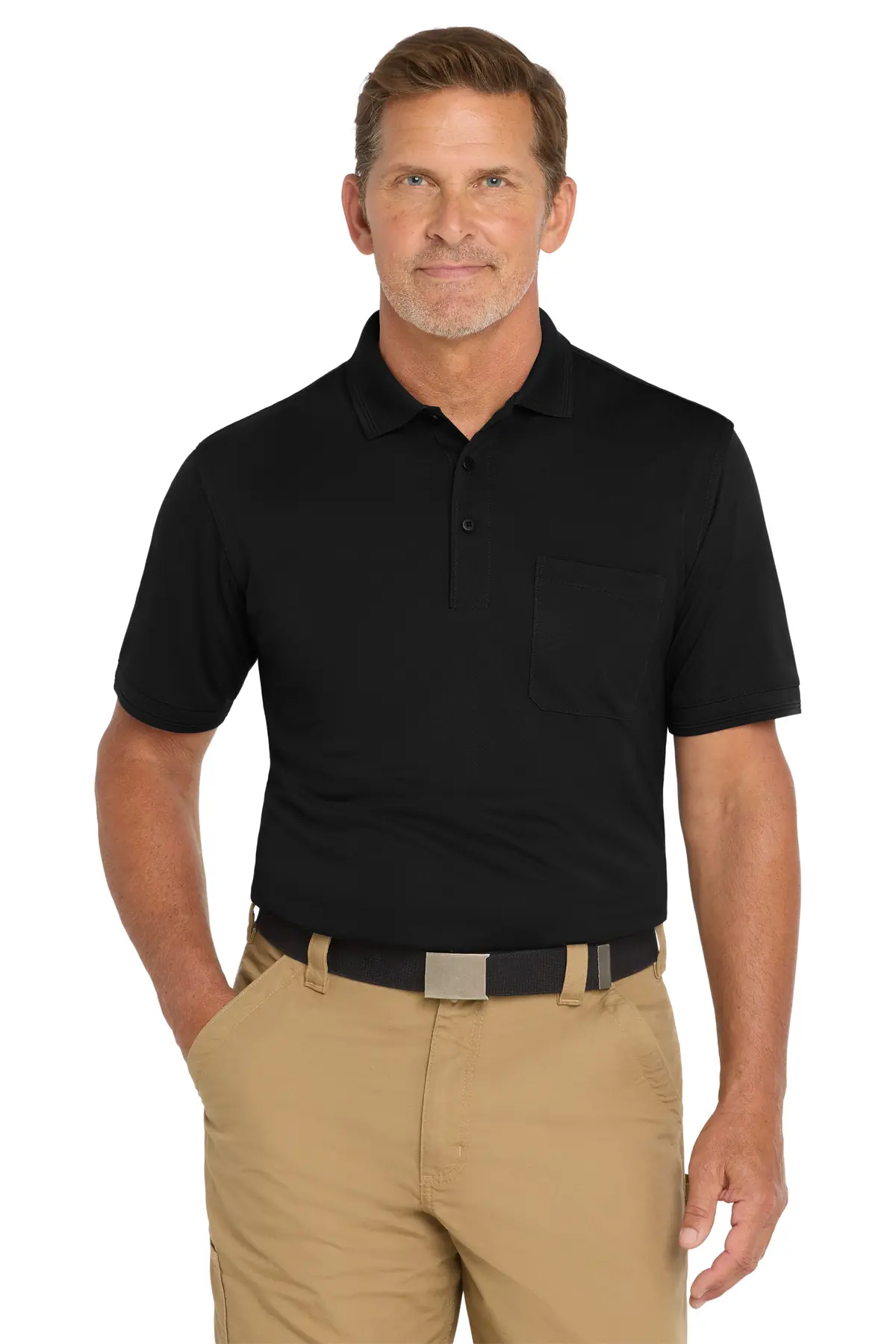 CornerStone Industrial Snag-Proof Pique Pocket Polo. in Black