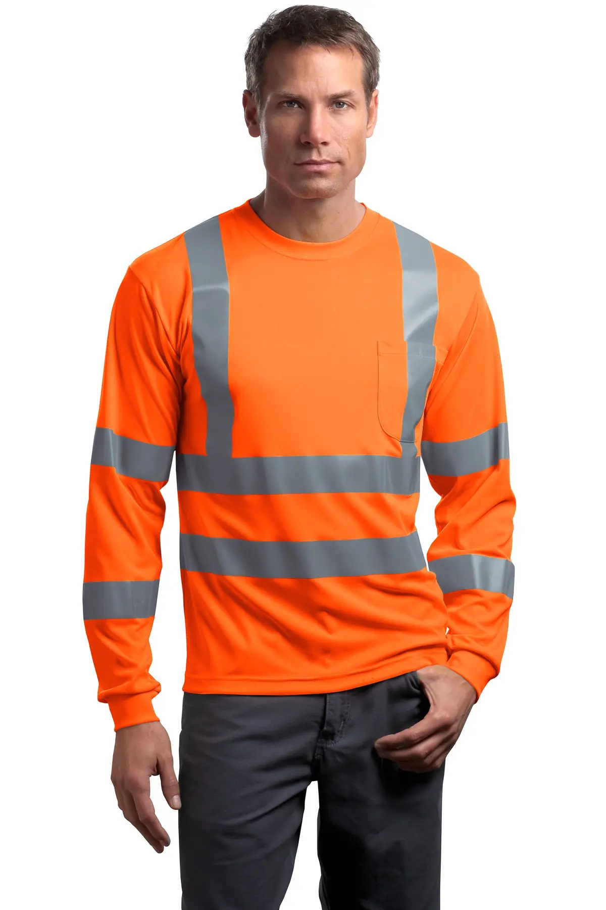 CornerStone - ANSI 107 Class 3 Long Sleeve Snag-Resistant Reflective T-Shirt. in Safety Orange