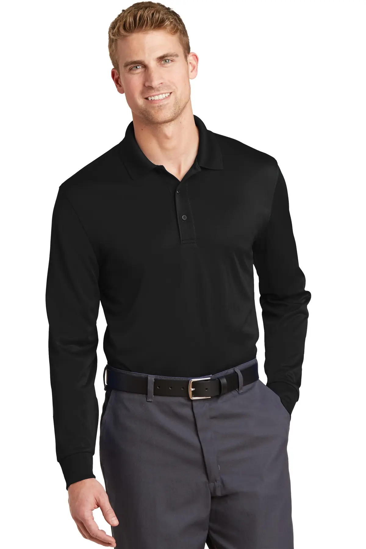 CornerStone Select Snag-Proof Long Sleeve Polo. in Black