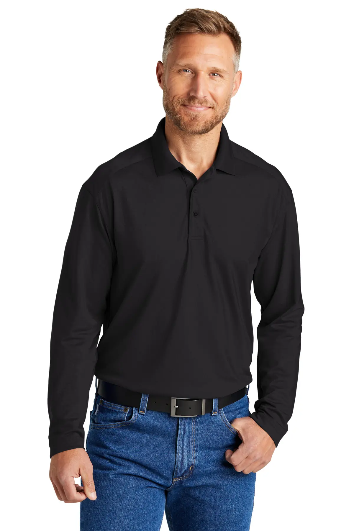CornerStone Select Lightweight Snag-Proof Long Sleeve Polo in Black