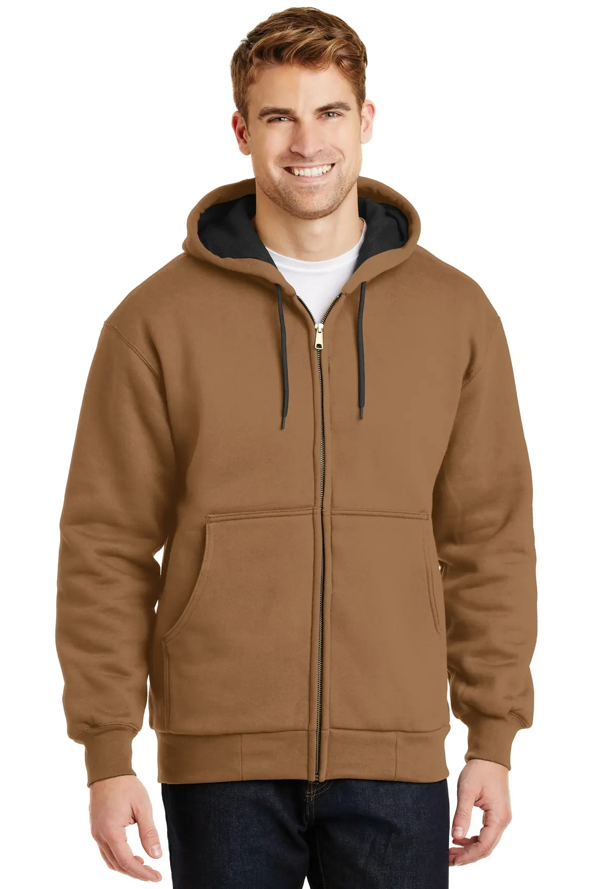 CornerStone - Heavyweight Full-Zip Hooded Sweatshirt with Thermal Lining. in Duck Brown