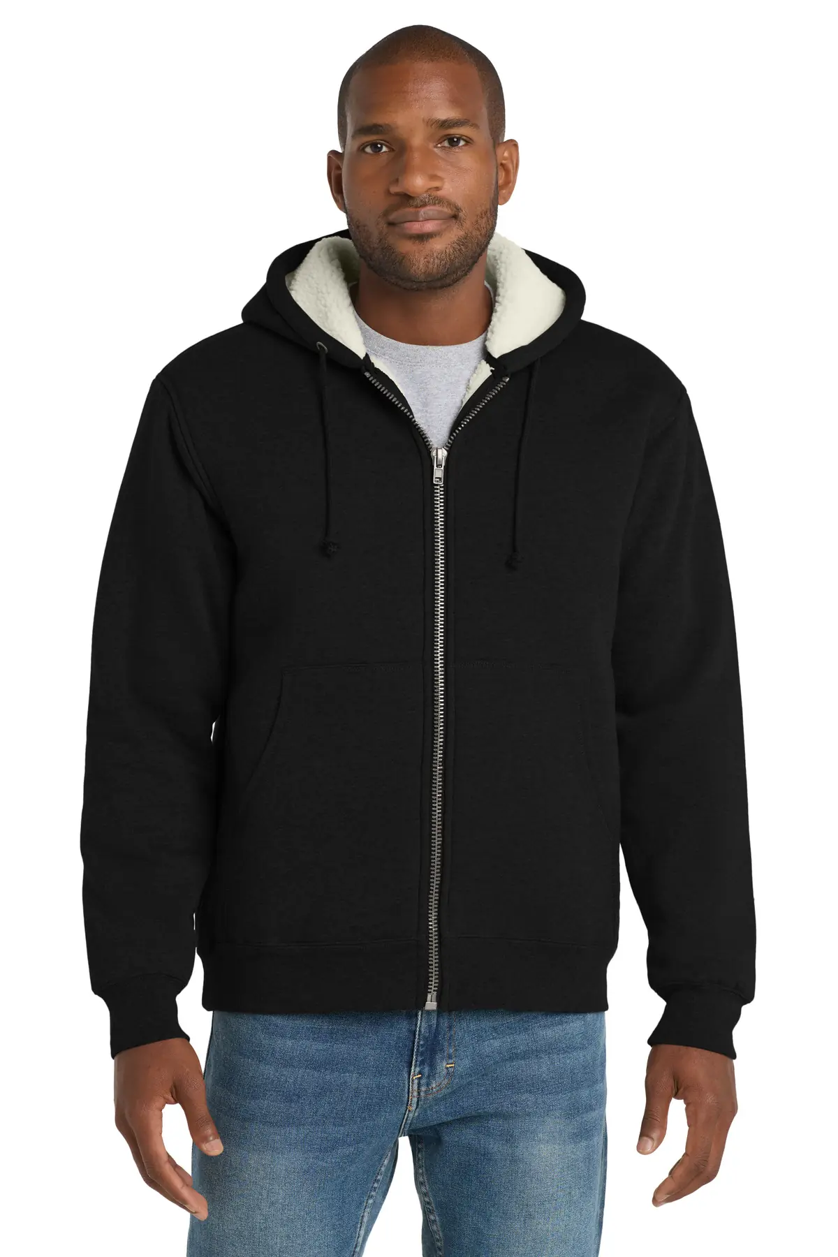 CornerStone Heavyweight Sherpa-Lined Hooded Fleece Jacket. in Black