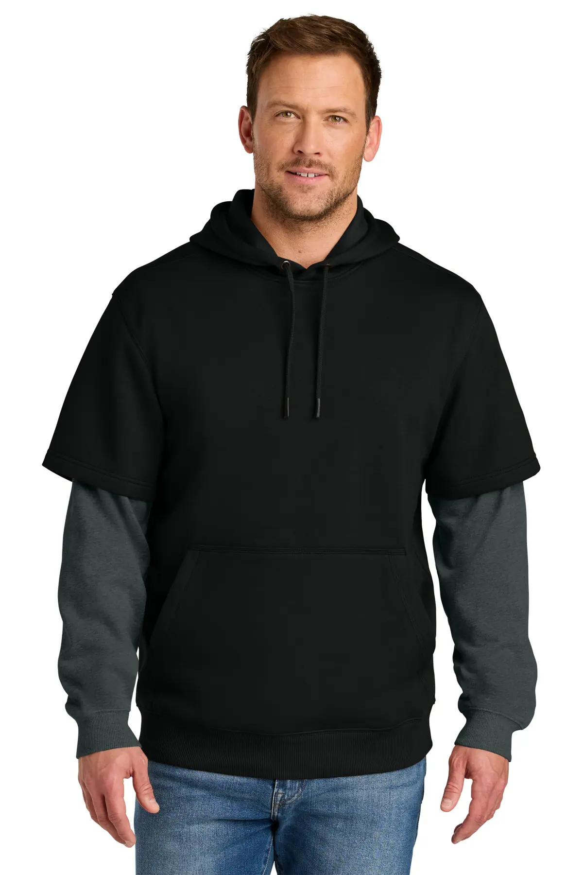 CornerStone Tough Fleece Layered Hoodie in Black/ Charcoal Heather
