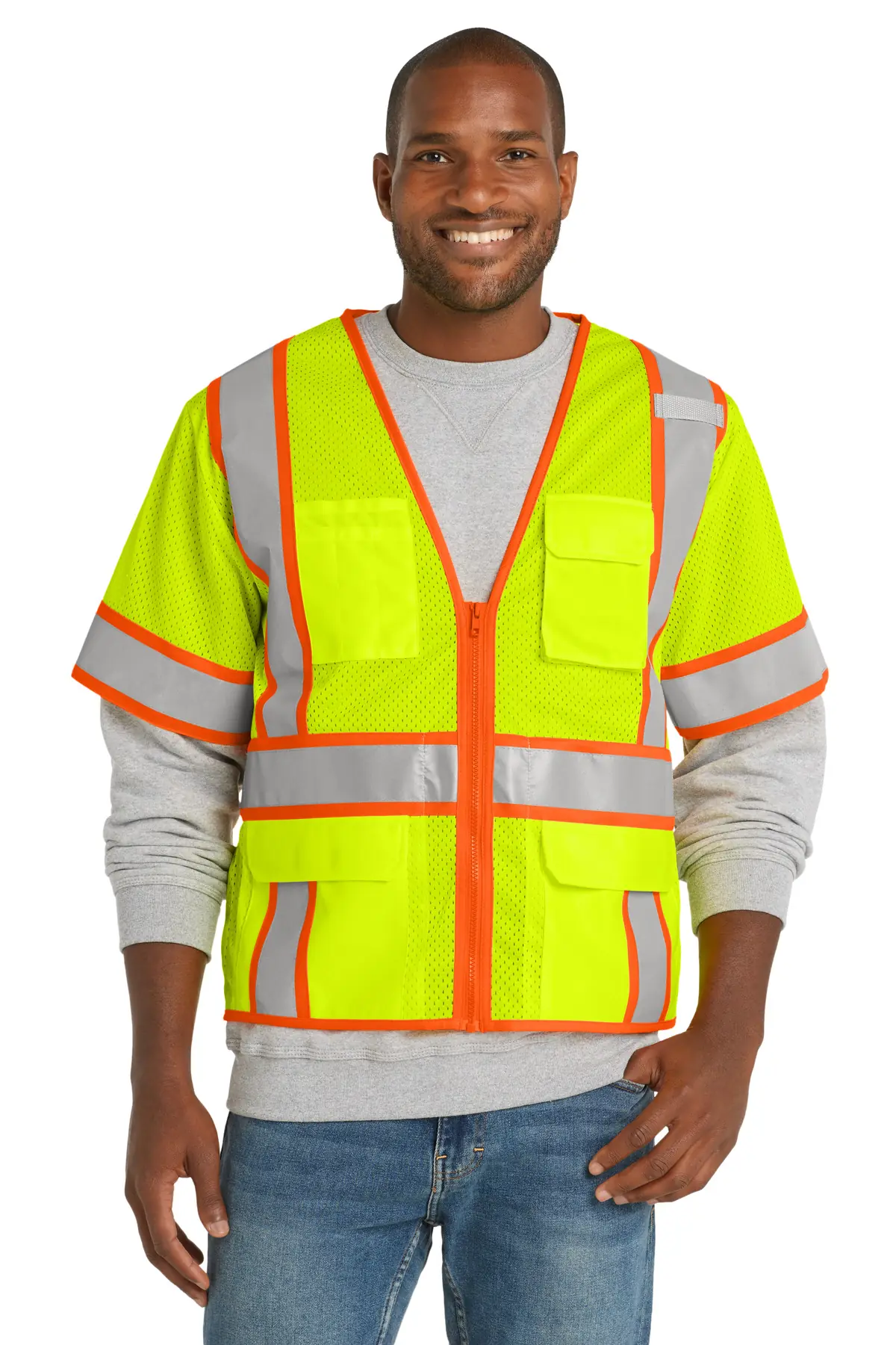 CornerStone ANSI 107 Class 3 Surveyor Mesh Zippered Two-Tone Short Sleeve Vest.