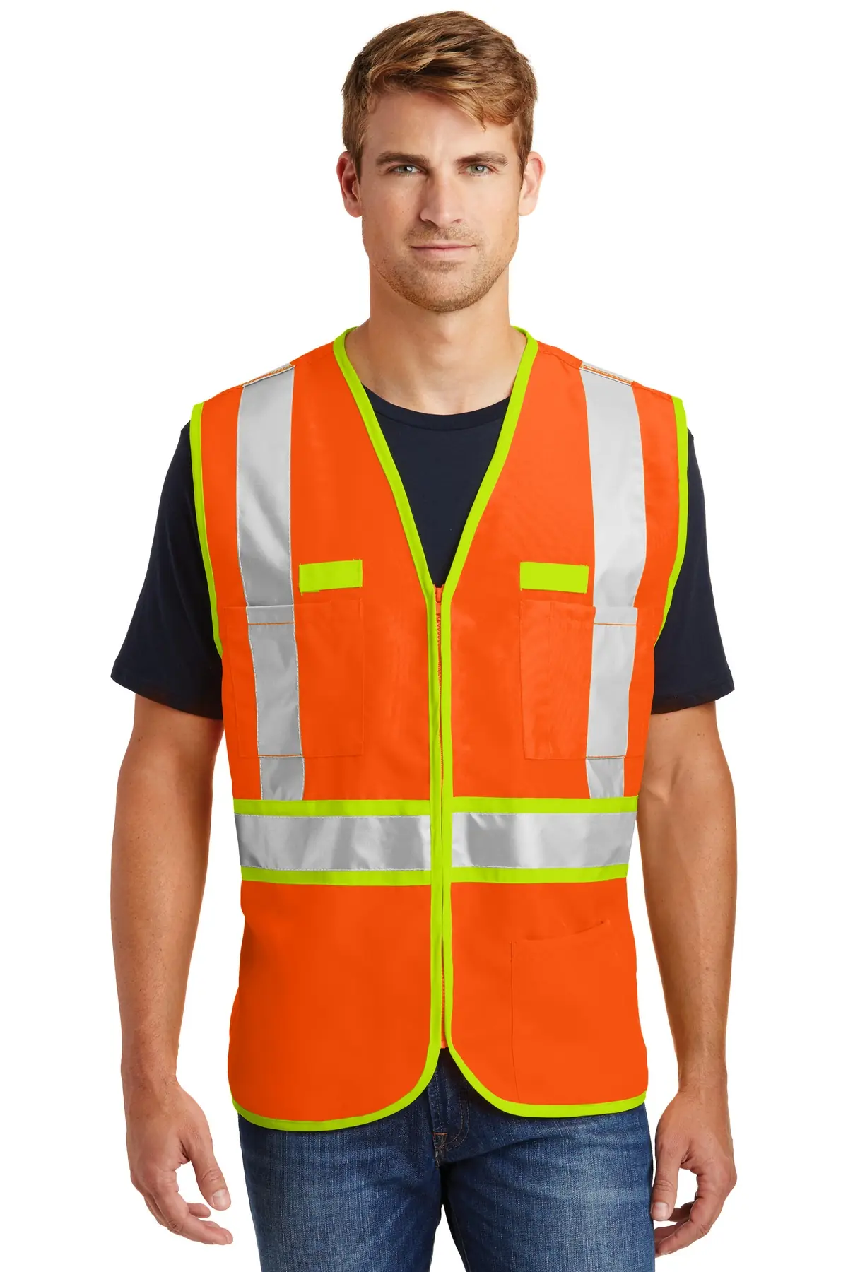 CornerStone - ANSI 107 Class 2 Dual-Color Safety Vest. in Safety Orange/ Safety Yellow