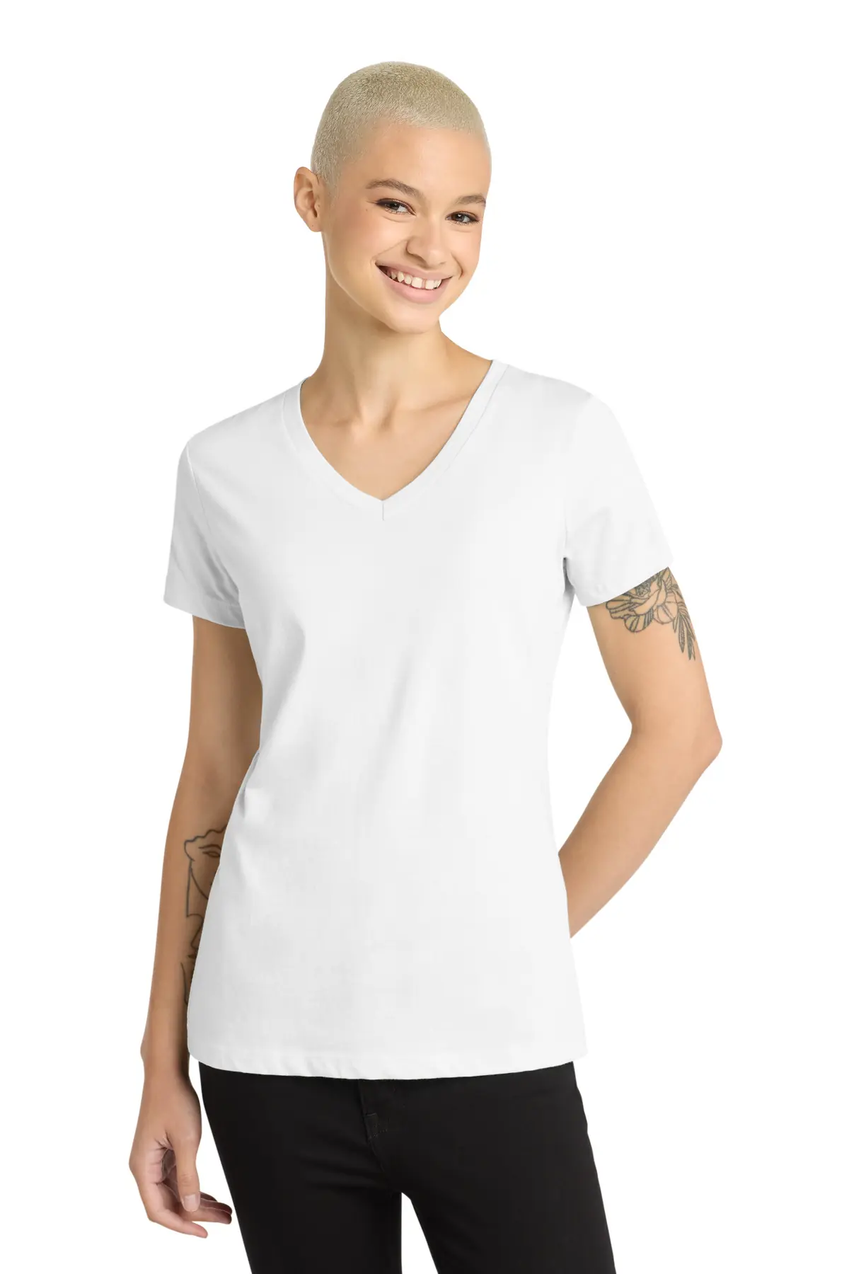 District - Women's Perfect Weight V-Neck Tee. in Bright White