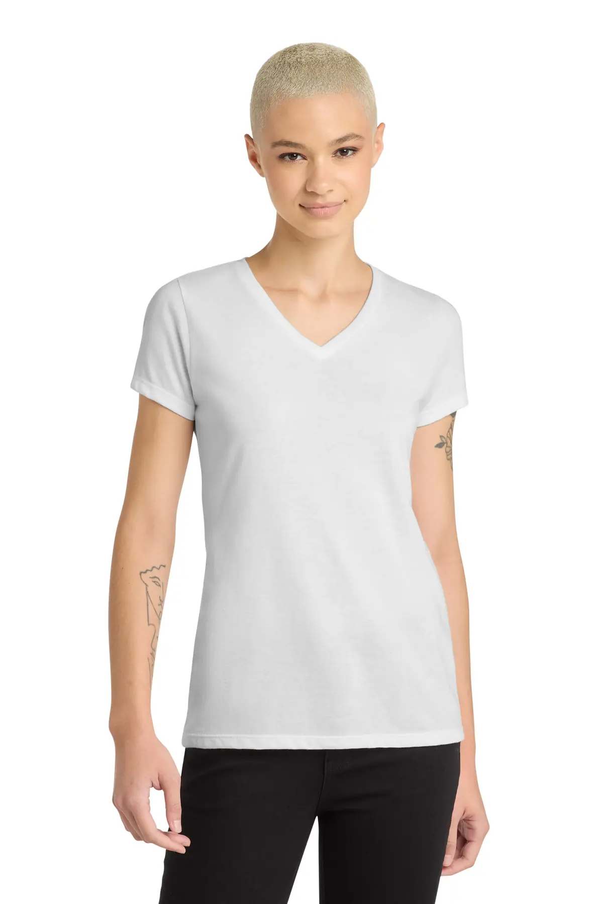 District Women's Perfect Blend CVC V-Neck Tee. in White