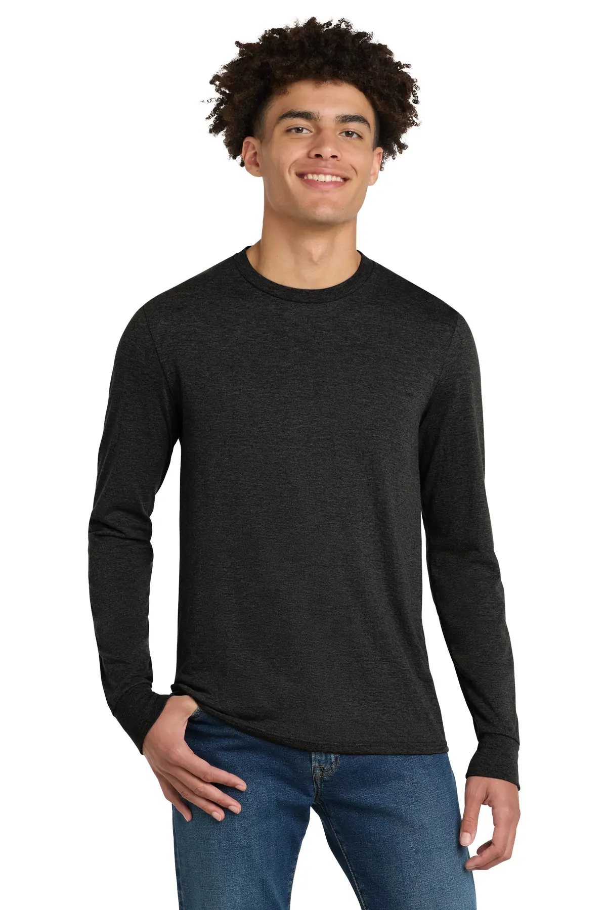 District Perfect Tri Long Sleeve Tee . in Black Frost