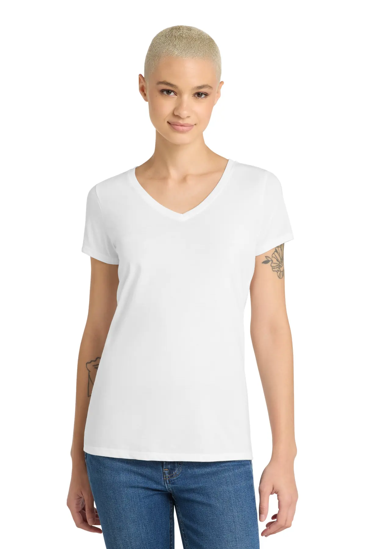 District Women's Perfect Tri V-Neck Tee. in White