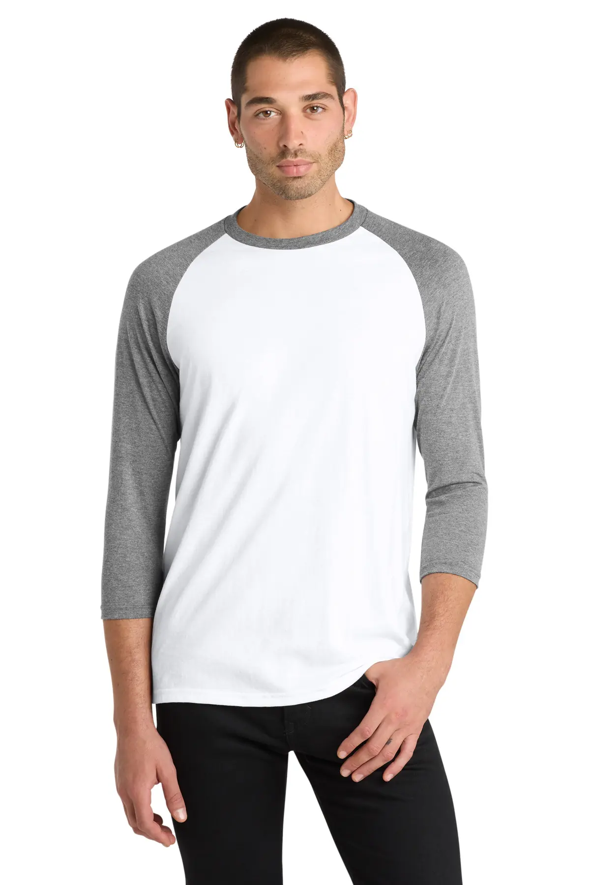 District Perfect Tri 3/4-Sleeve Raglan. in Grey Frost/ White