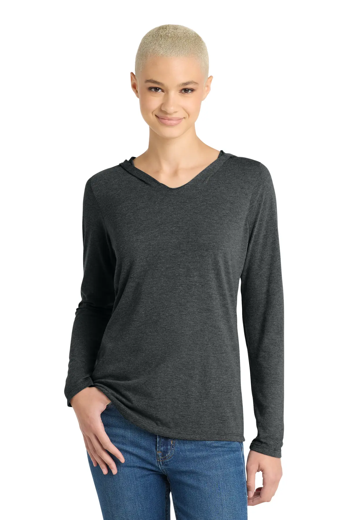 District Women's Perfect Tri Long Sleeve Hoodie. in Black Frost